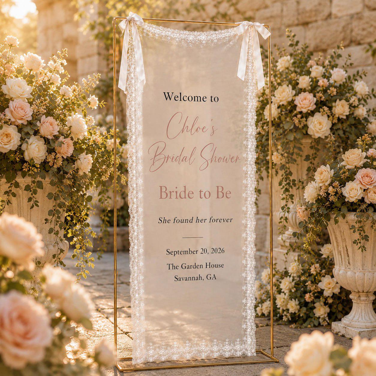 Personalized Lace Bridal Shower Sign with Custom Bridal Shower Decor for Boho Wedding Ceremony Entrance Sign and Reception Decor - photo 7