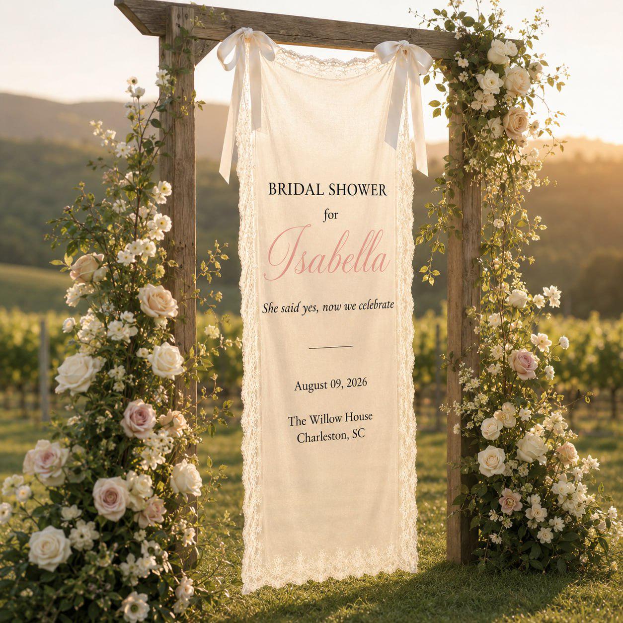 Personalized Lace Bridal Shower Sign with Custom Bridal Shower Decor for Boho Wedding Ceremony Entrance Sign and Reception Decor - photo 10