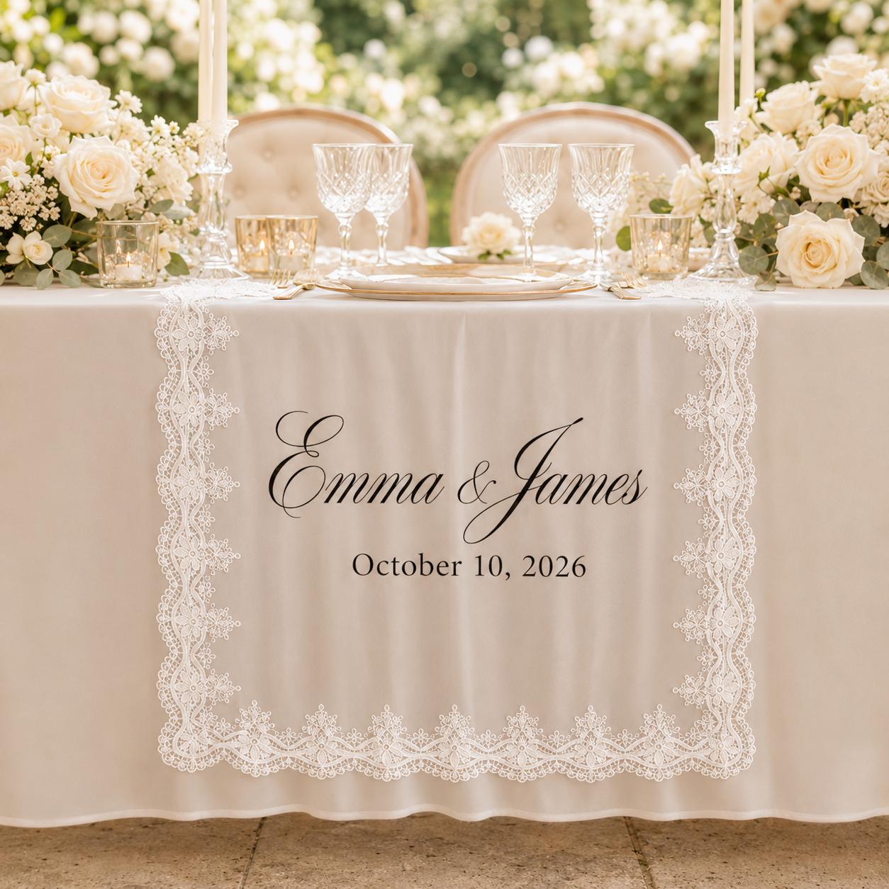Personalized Lace Table Runner with Custom Family Name Linen Table Runner for Wedding Decor, Bridal Shower Decoration, Anniversary Gift - photo 9