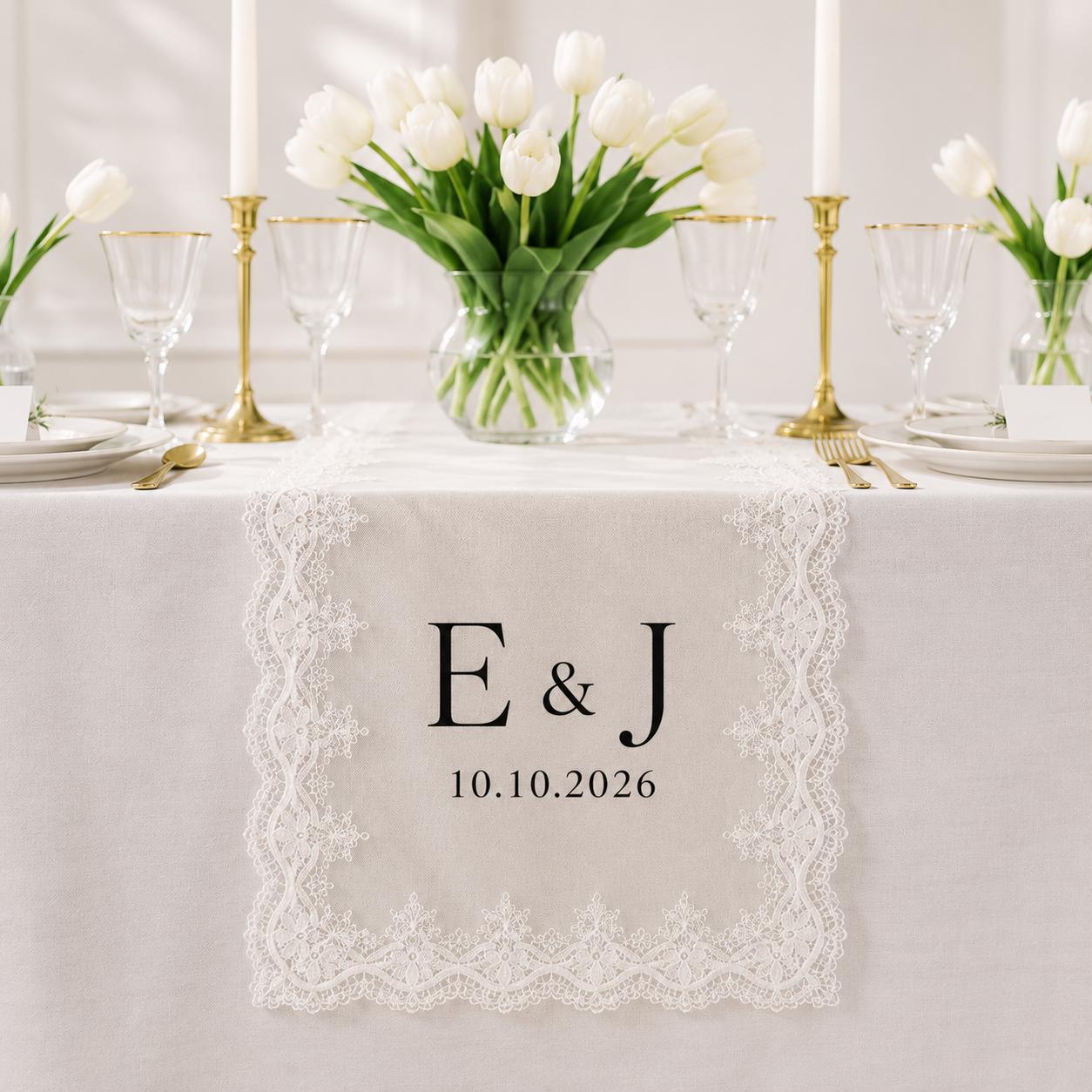 Personalized Lace Table Runner with Custom Family Name Linen Table Runner for Wedding Decor, Bridal Shower Decoration, Anniversary Gift - photo 11