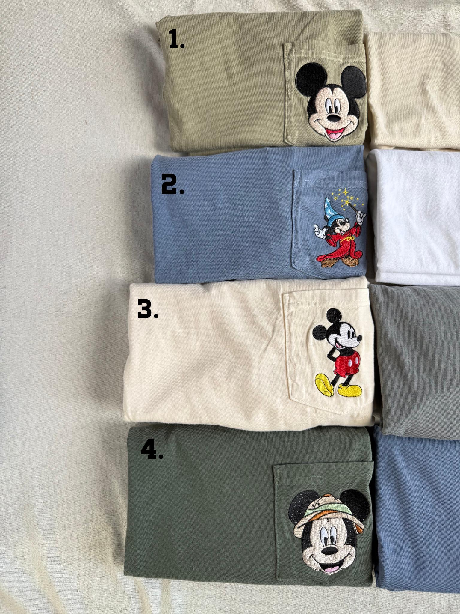 Mens Mickey Pocket Tee Collection – Embroidered Edition Shirt for Everyday Casual Wear and Park Days