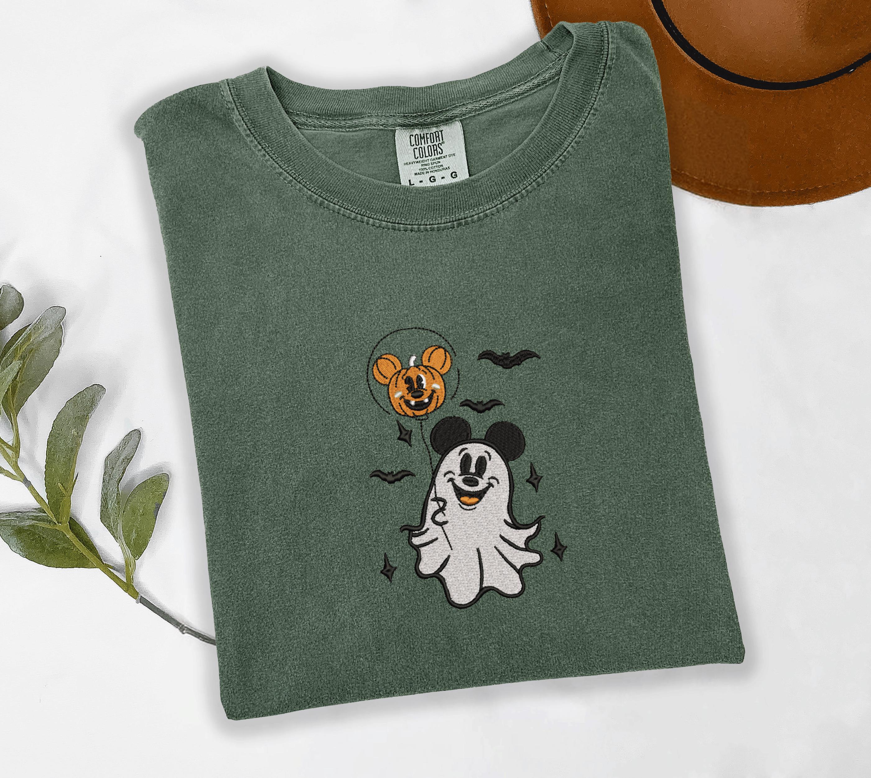 Ghost Mouse Pumpkin Balloon Embroidered Shirt – Cute Halloween Disney Tee in Fall Comfort Colors and Gift Idea - photo 2