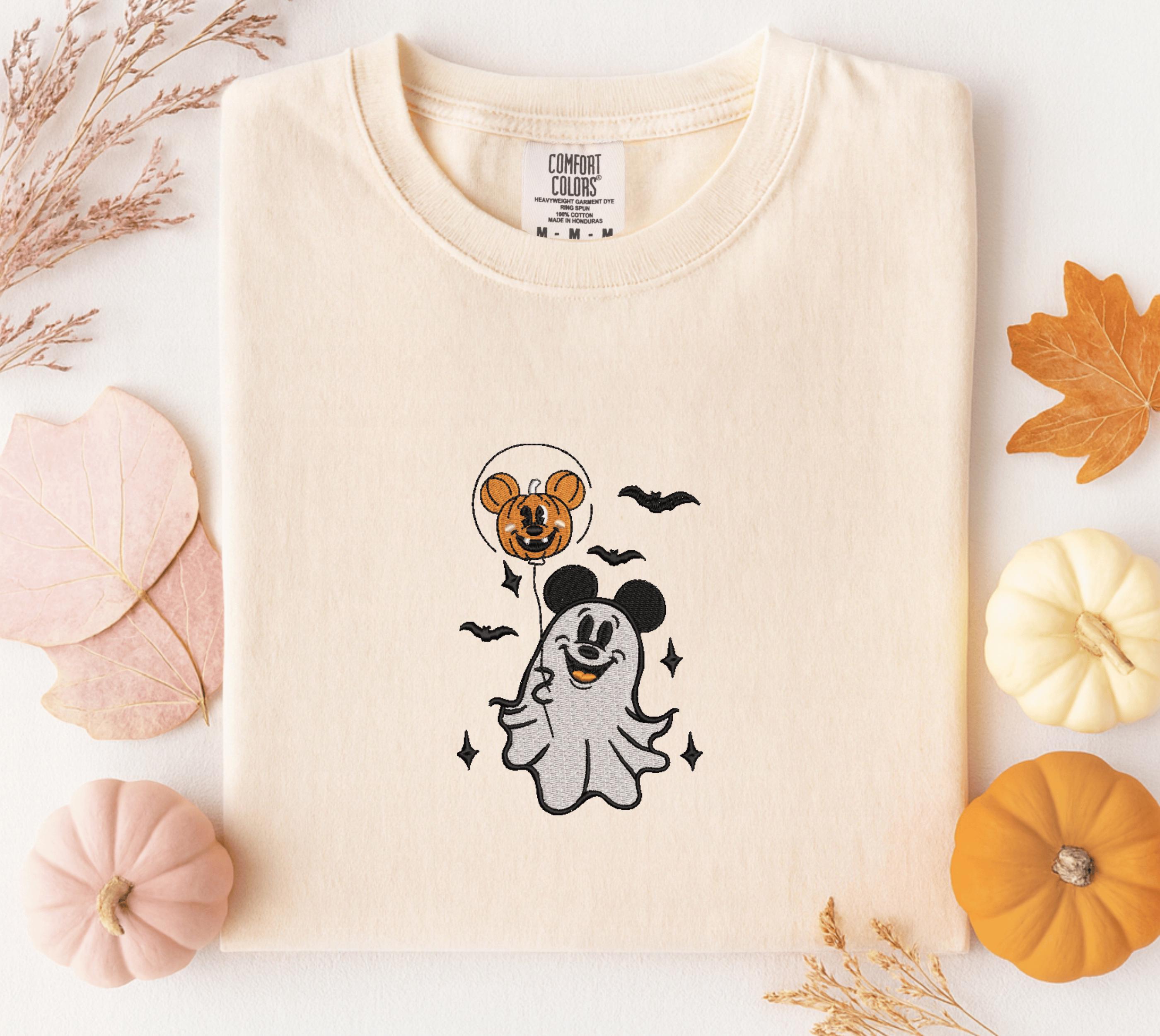 Ghost Mouse Pumpkin Balloon Embroidered Shirt – Cute Halloween Disney Tee in Fall Comfort Colors and Gift Idea - photo 3