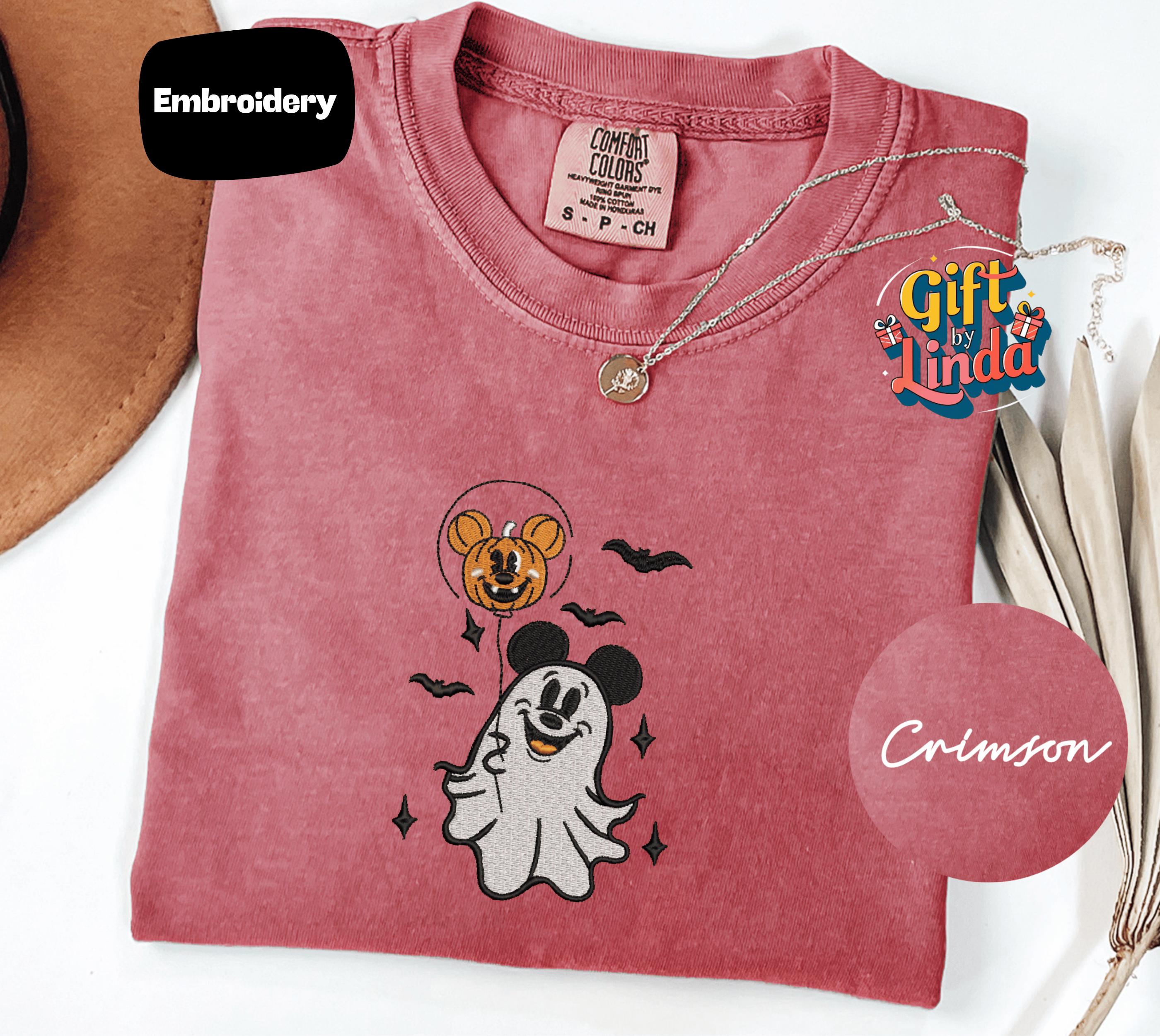 Ghost Mouse Pumpkin Balloon Embroidered Shirt – Cute Halloween Disney Tee in Fall Comfort Colors and Gift Idea - photo 5