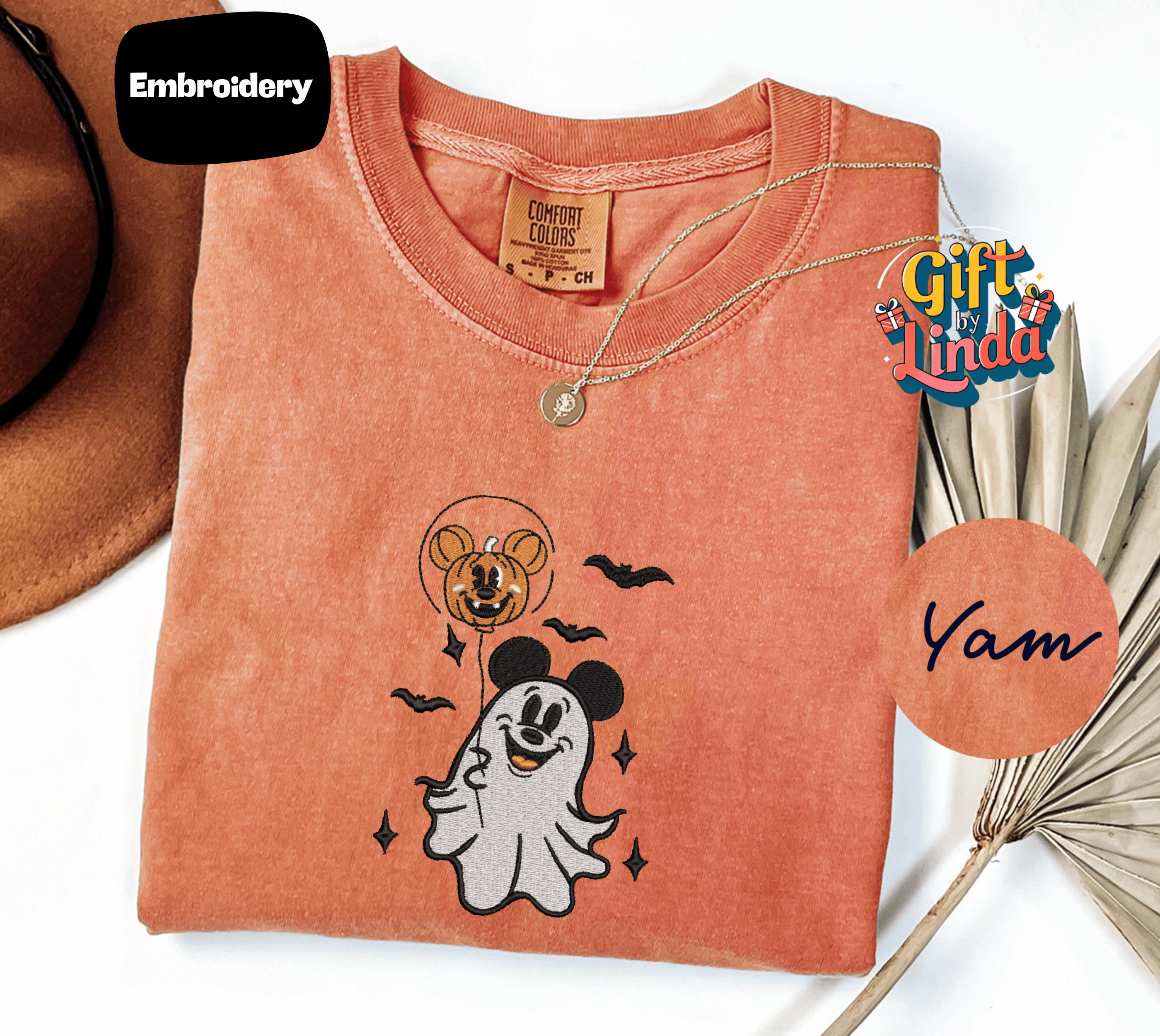 Ghost Mouse Pumpkin Balloon Embroidered Shirt – Cute Halloween Disney Tee in Fall Comfort Colors and Gift Idea - photo 6
