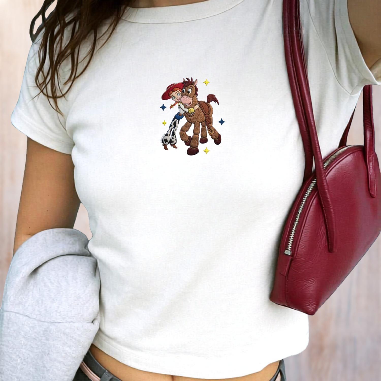 Embroidered Jessie and Bullseye Disney Toy Story Baby Tee – Women Top and Disneyworld Disneyland Family Shirt