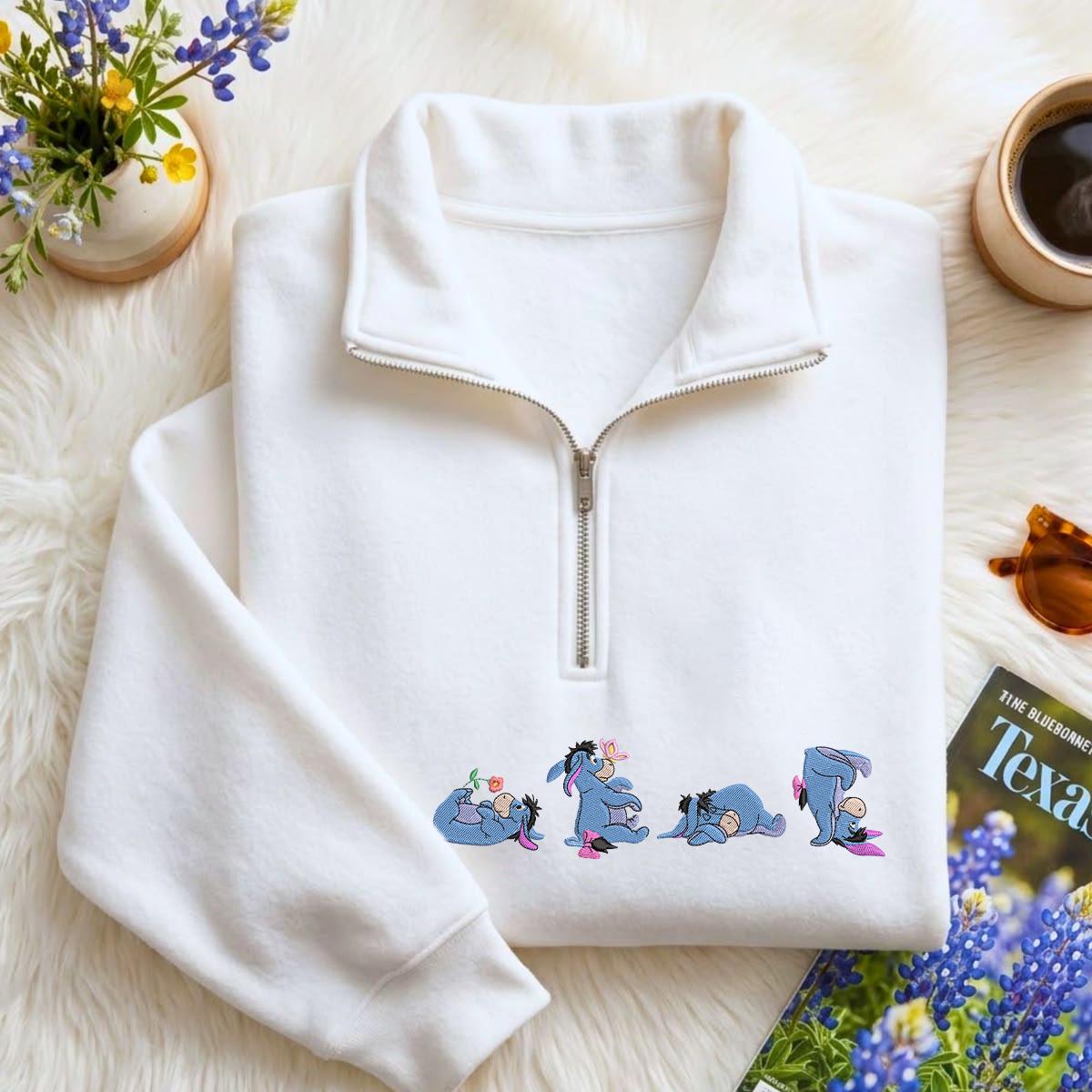 Embroidered Eeyore Sad Donkey Sweatshirt – Vintage Retro Disney T-Shirt and Cartoon Fan Baby Tee for Casual Wear