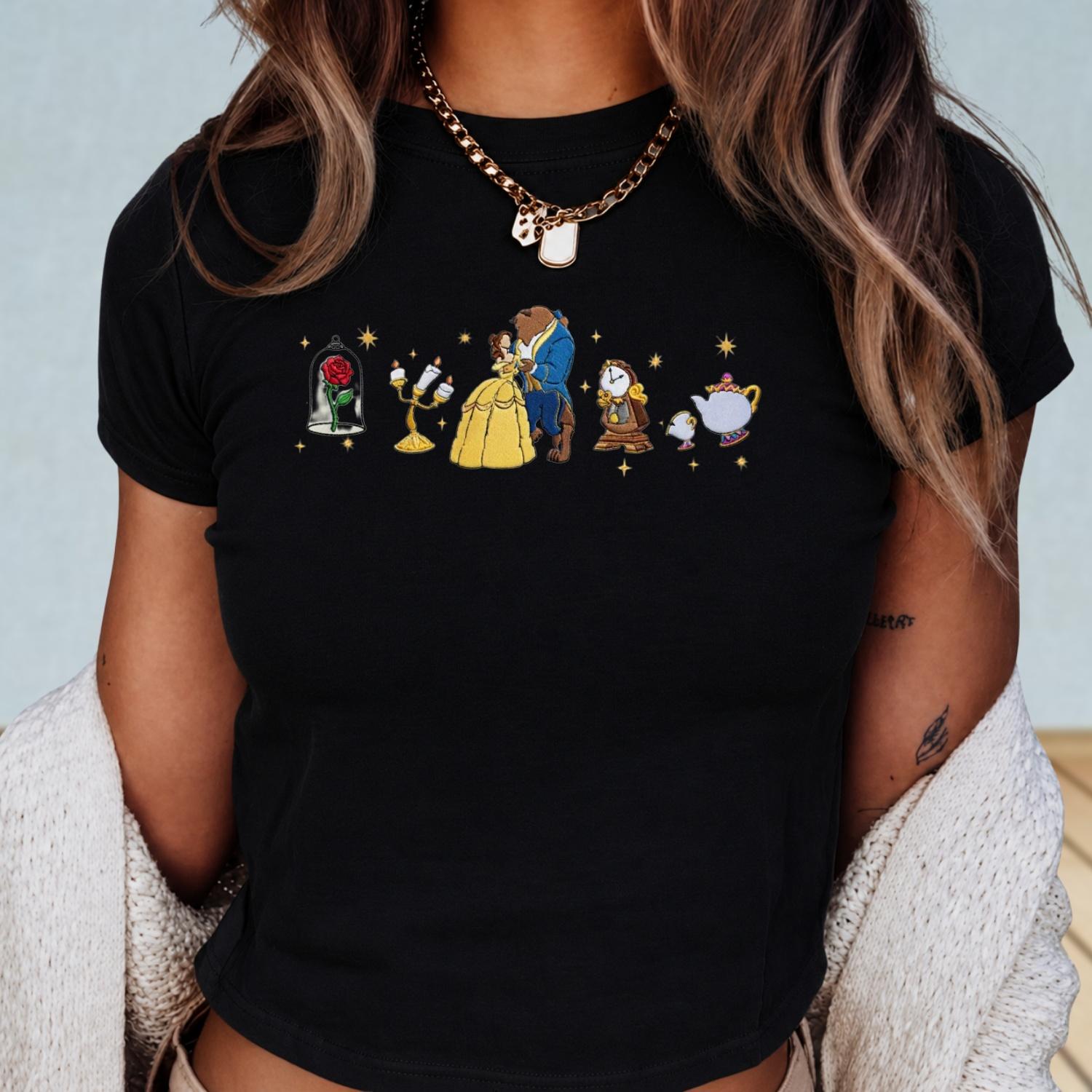 Embroidered Disney Tale As Old As Time Baby Tee – Belle Princess Beauty and the Beast Women Top Shirt - photo 2