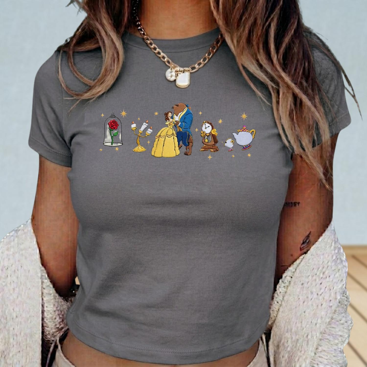 Embroidered Disney Tale As Old As Time Baby Tee – Belle Princess Beauty and the Beast Women Top Shirt - photo 3