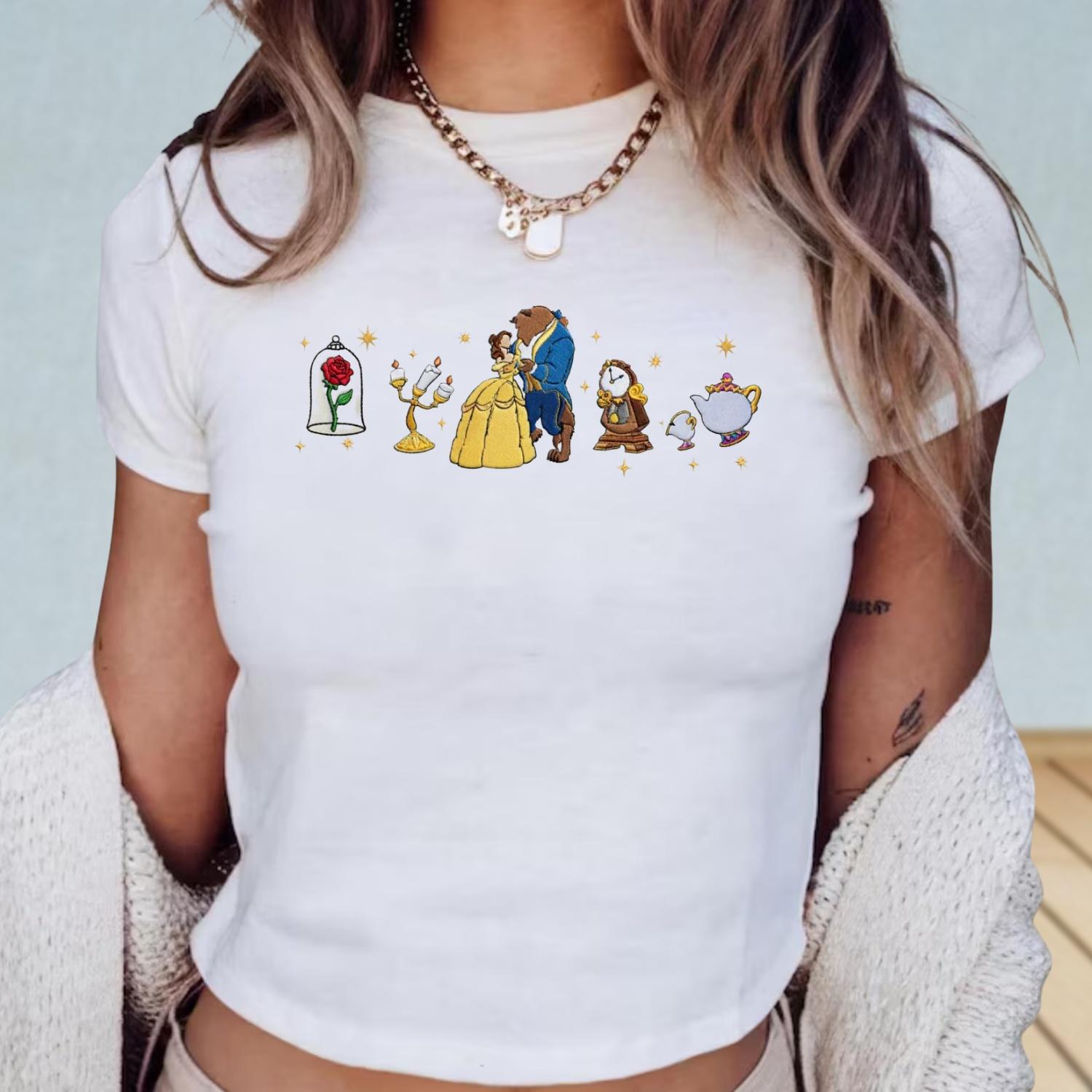 Embroidered Disney Tale As Old As Time Baby Tee – Belle Princess Beauty and the Beast Women Top Shirt - photo 4