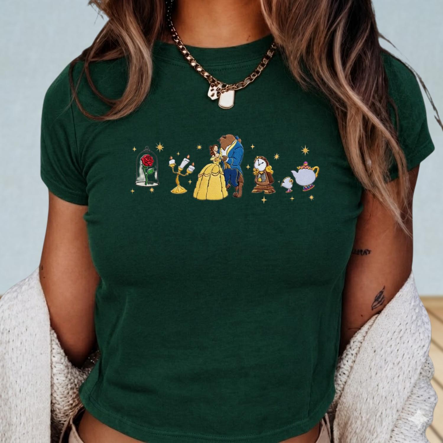 Embroidered Disney Tale As Old As Time Baby Tee – Belle Princess Beauty and the Beast Women Top Shirt - photo 5