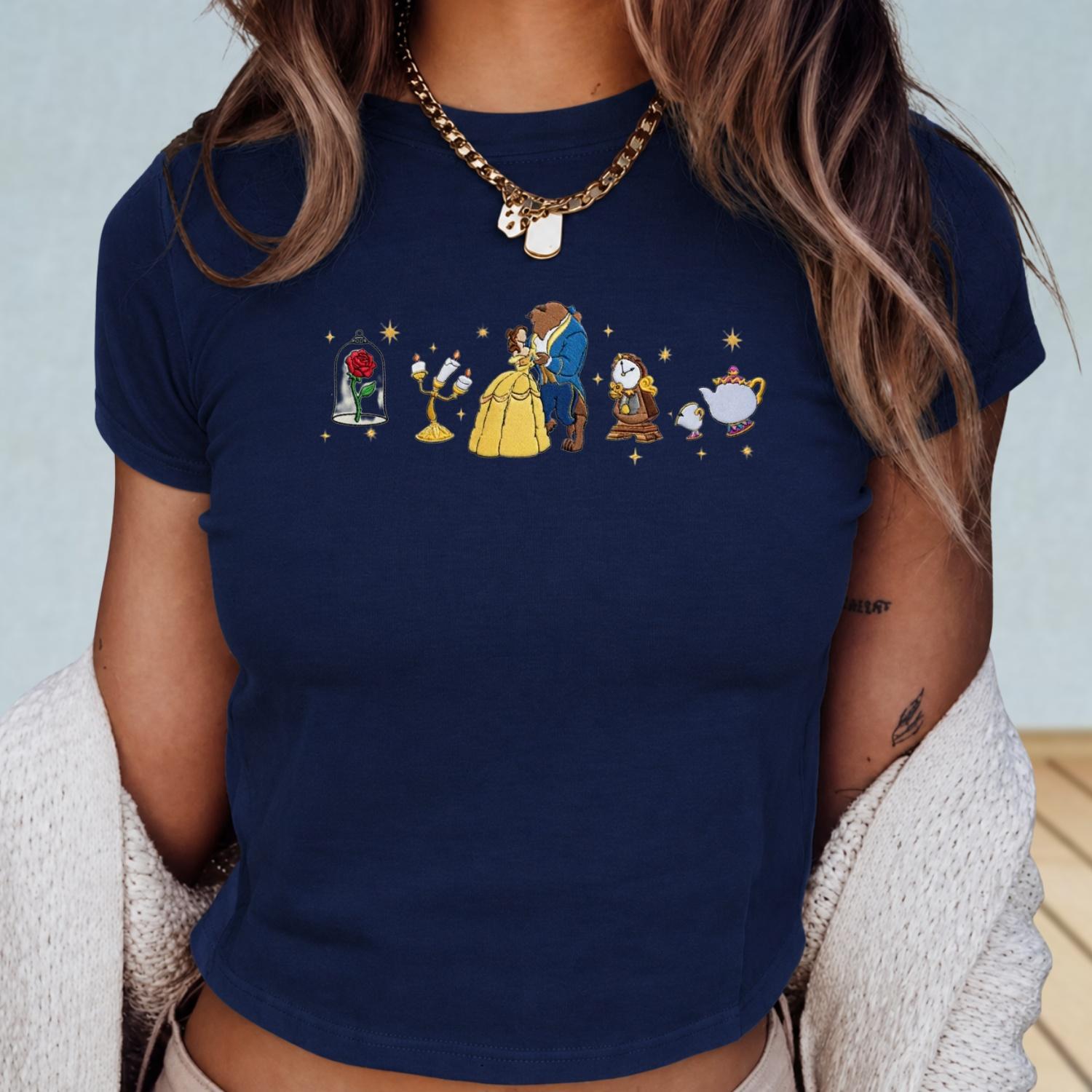 Embroidered Disney Tale As Old As Time Baby Tee – Belle Princess Beauty and the Beast Women Top Shirt - photo 6