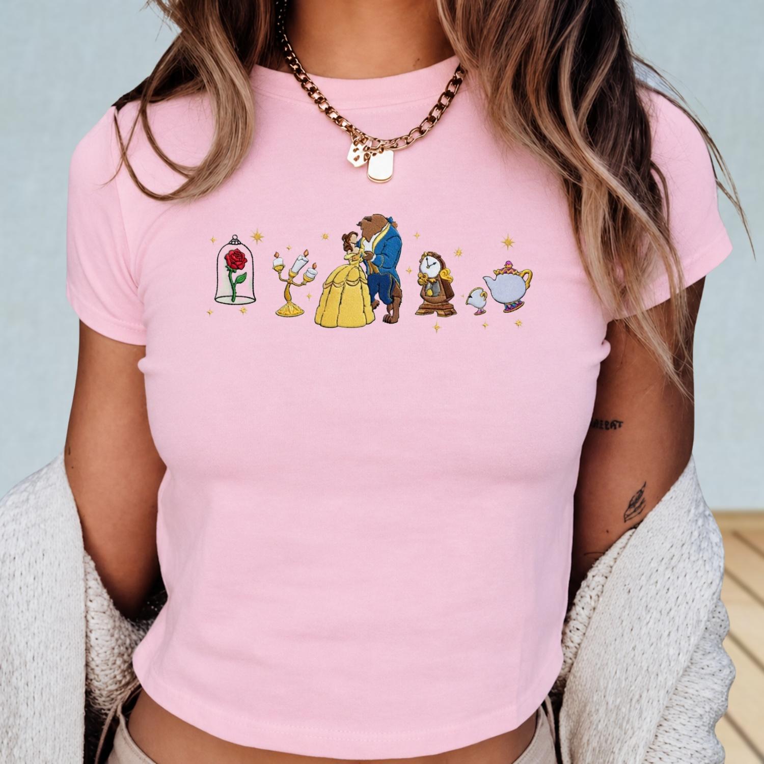 Embroidered Disney Tale As Old As Time Baby Tee – Belle Princess Beauty and the Beast Women Top Shirt - photo 7