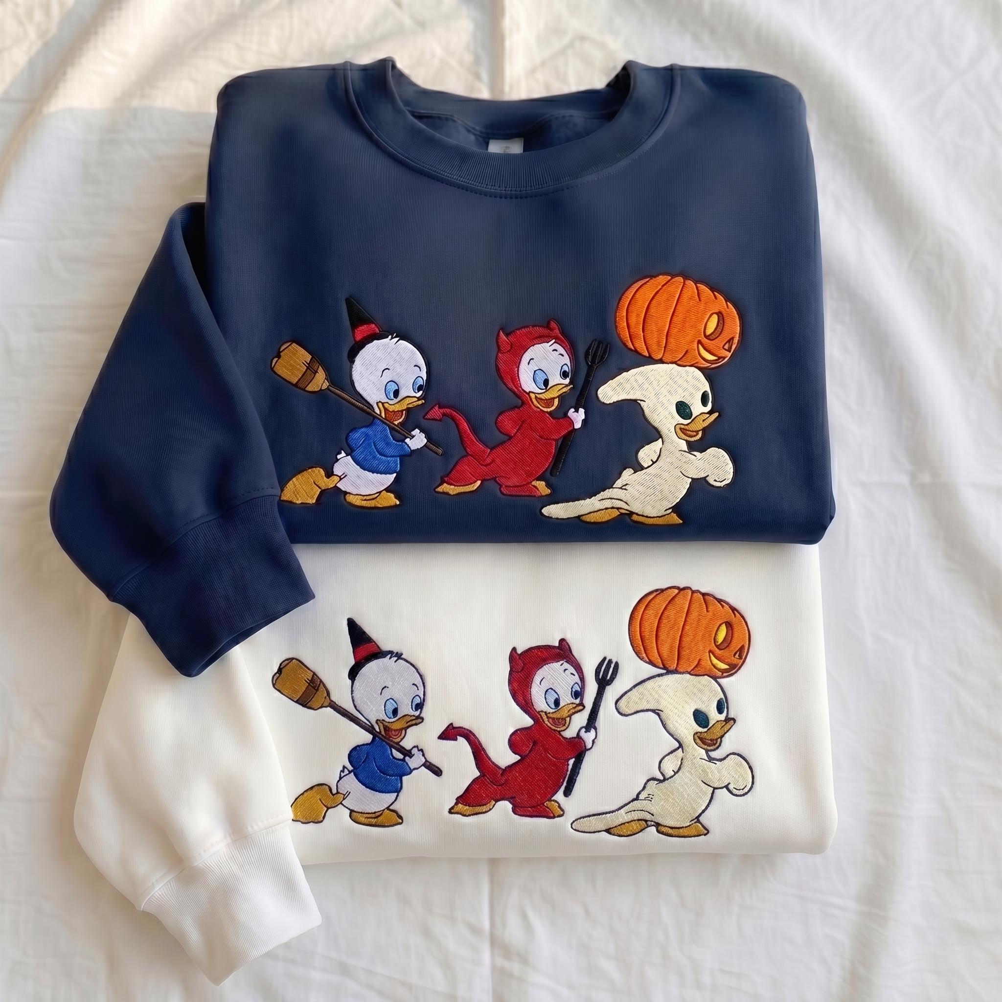 Embroidered Trick Or Treat Boo Shirt with Huey Dewey and Louie – Disney Duck Halloween Spooky Season Tee