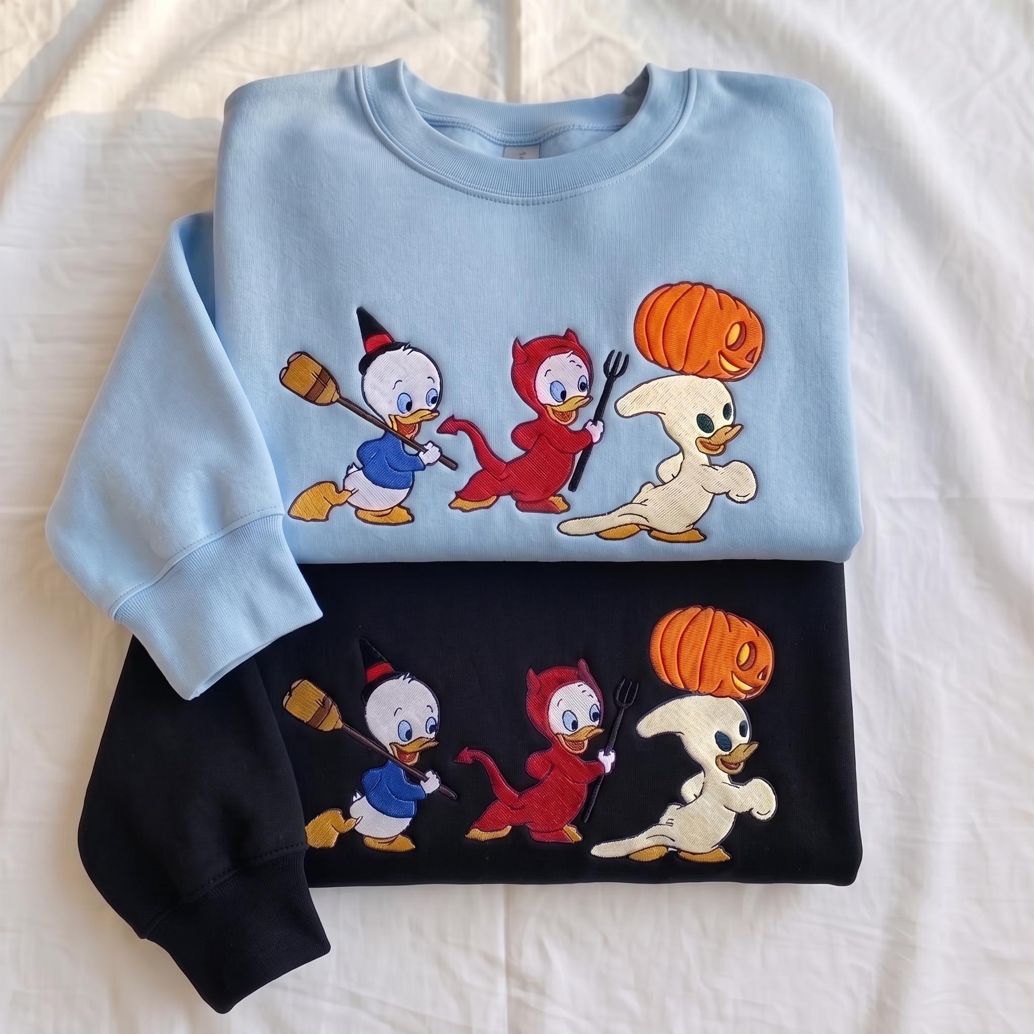 Embroidered Trick Or Treat Boo Shirt with Huey Dewey and Louie – Disney Duck Halloween Spooky Season Tee - photo 2