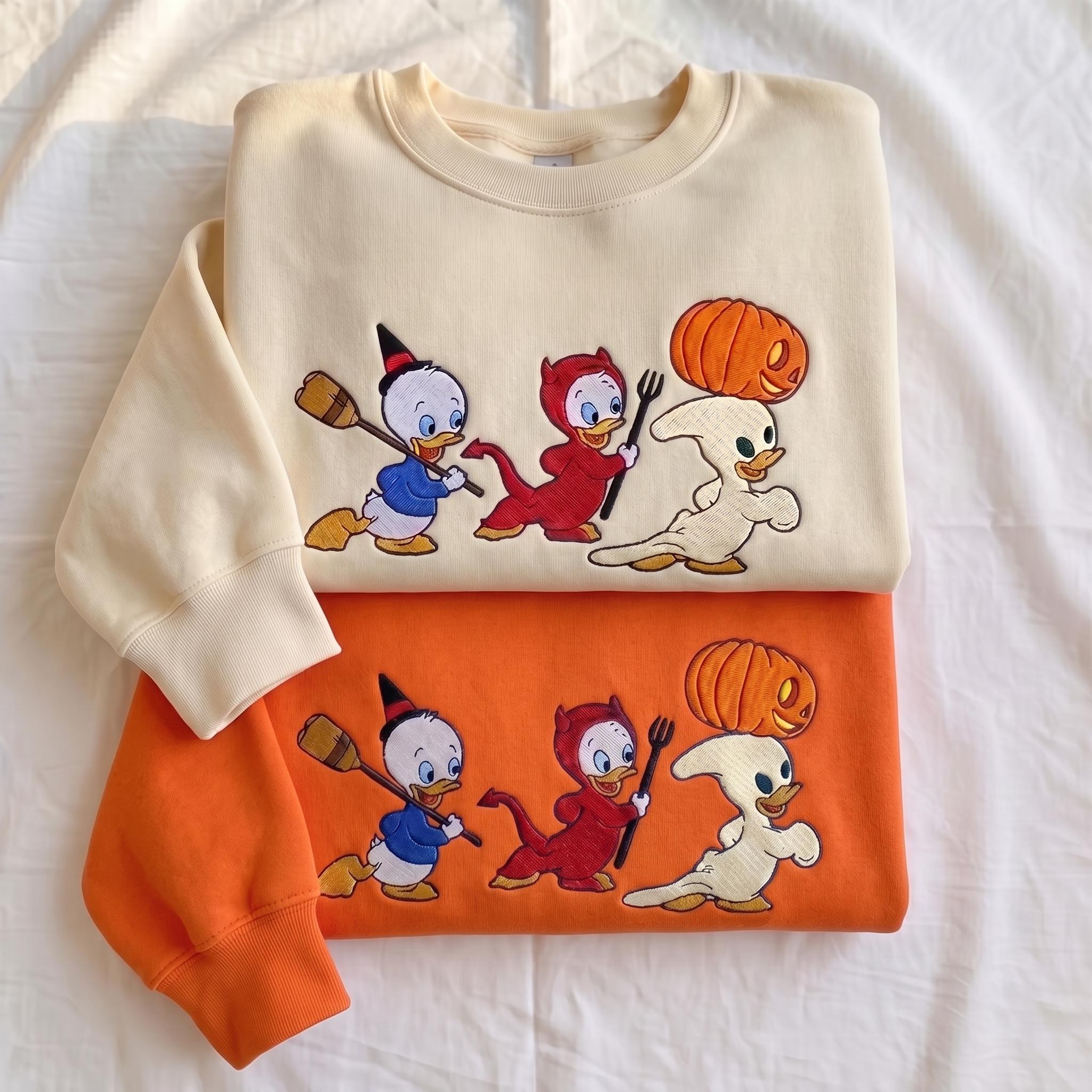 Embroidered Trick Or Treat Boo Shirt with Huey Dewey and Louie – Disney Duck Halloween Spooky Season Tee - photo 3