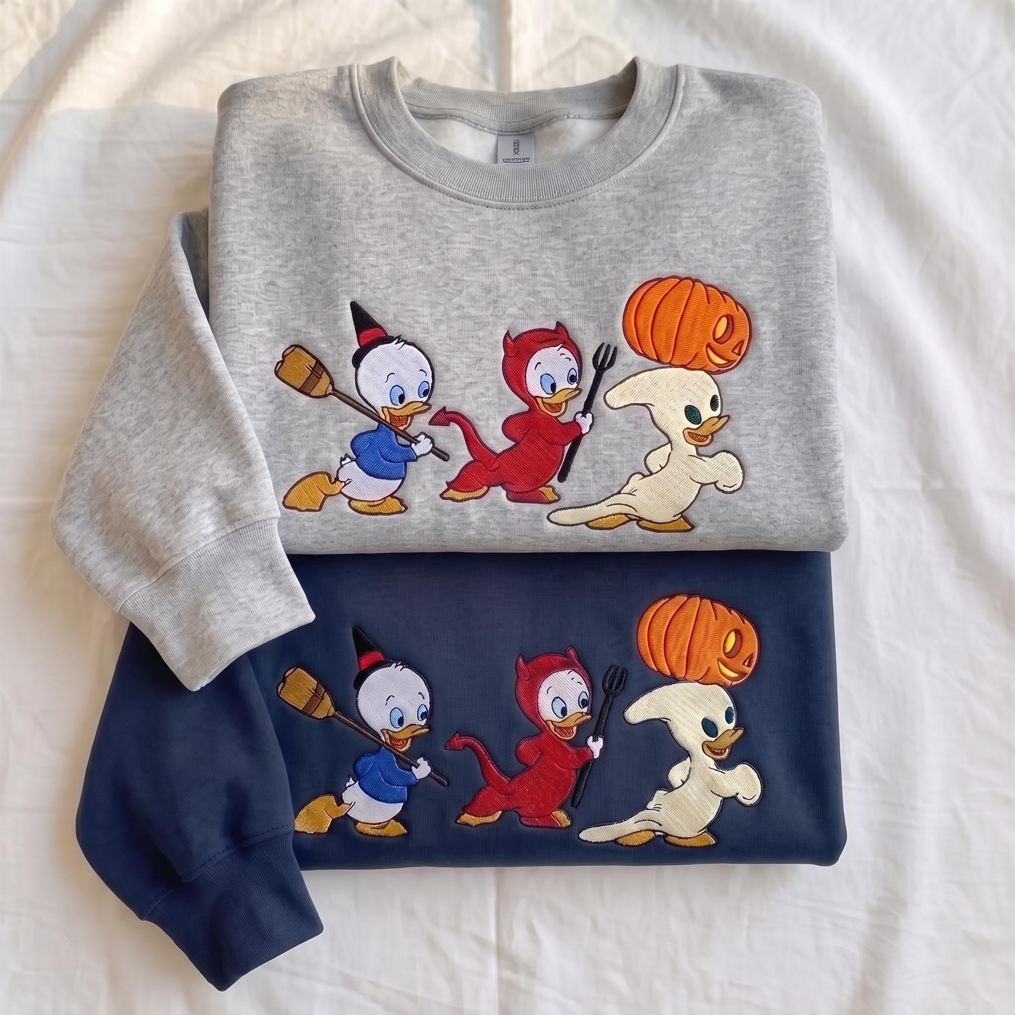 Embroidered Trick Or Treat Boo Shirt with Huey Dewey and Louie – Disney Duck Halloween Spooky Season Tee - photo 4