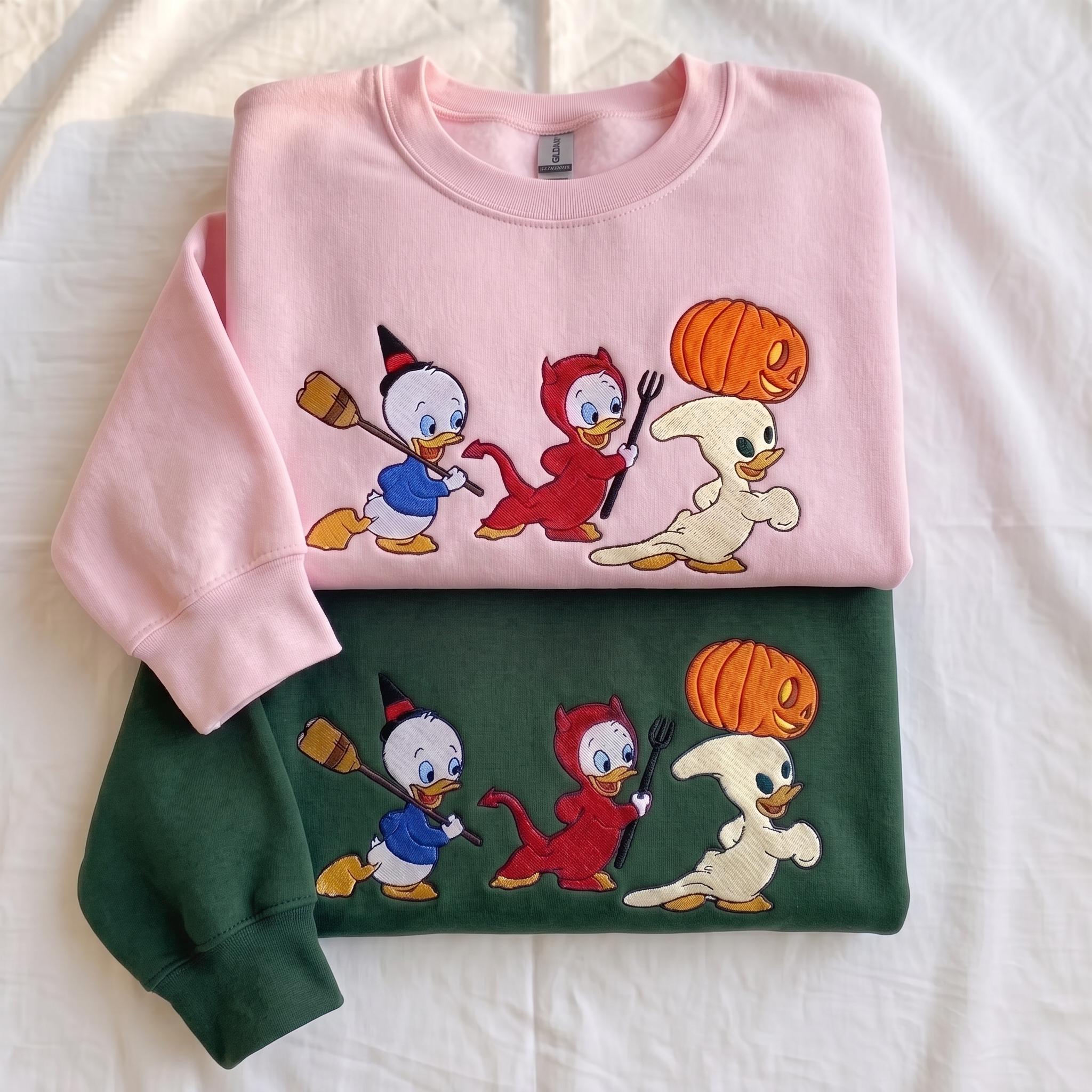 Embroidered Trick Or Treat Boo Shirt with Huey Dewey and Louie – Disney Duck Halloween Spooky Season Tee - photo 5