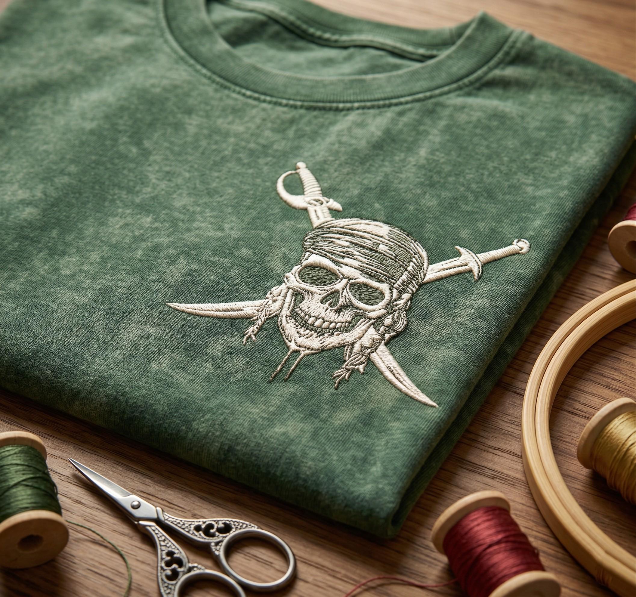 Disney Pirates of the Caribbean Embroidered Washed Tee – Pirate Skull Shirt for Retro Disneyland Vacation Park Outfits - photo 2