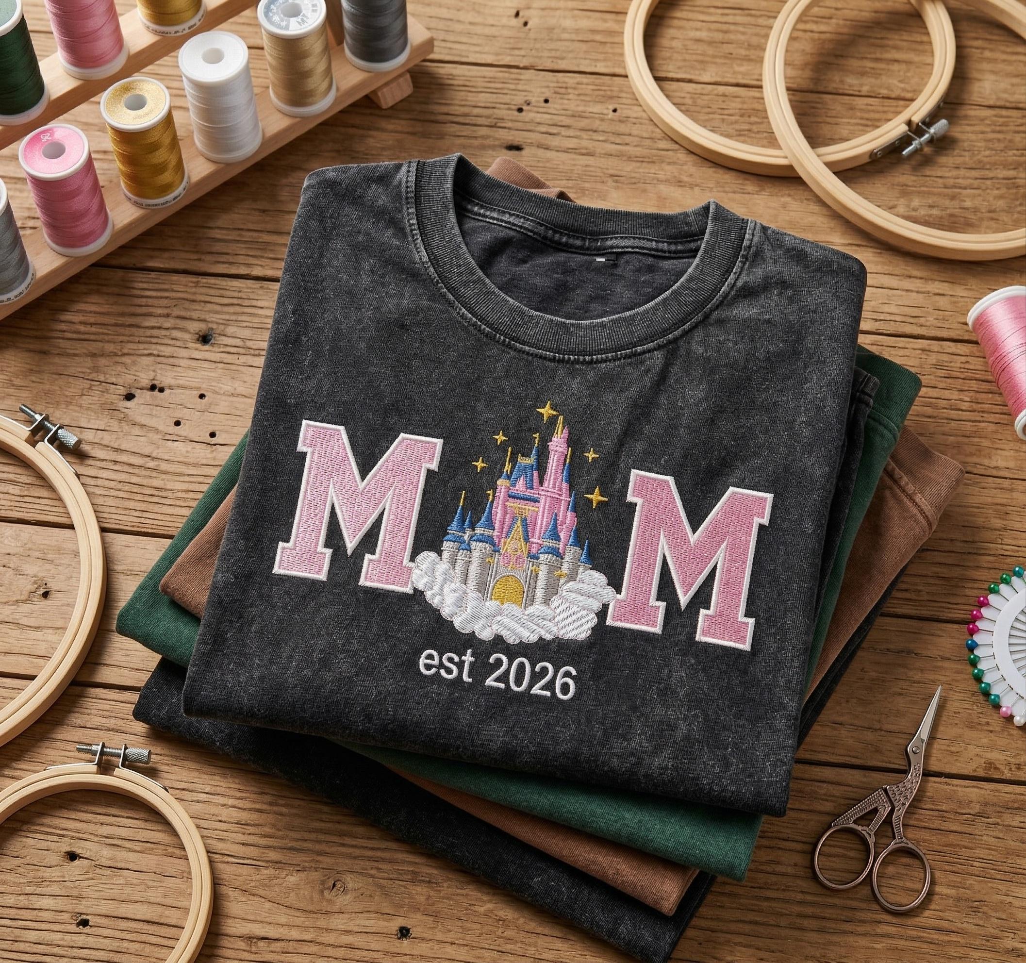 Custom Disney Mom Castle Embroidered Washed Shirt – Mothers Day Tee for Retro Disneyland Vacation Park Outfits - photo 2