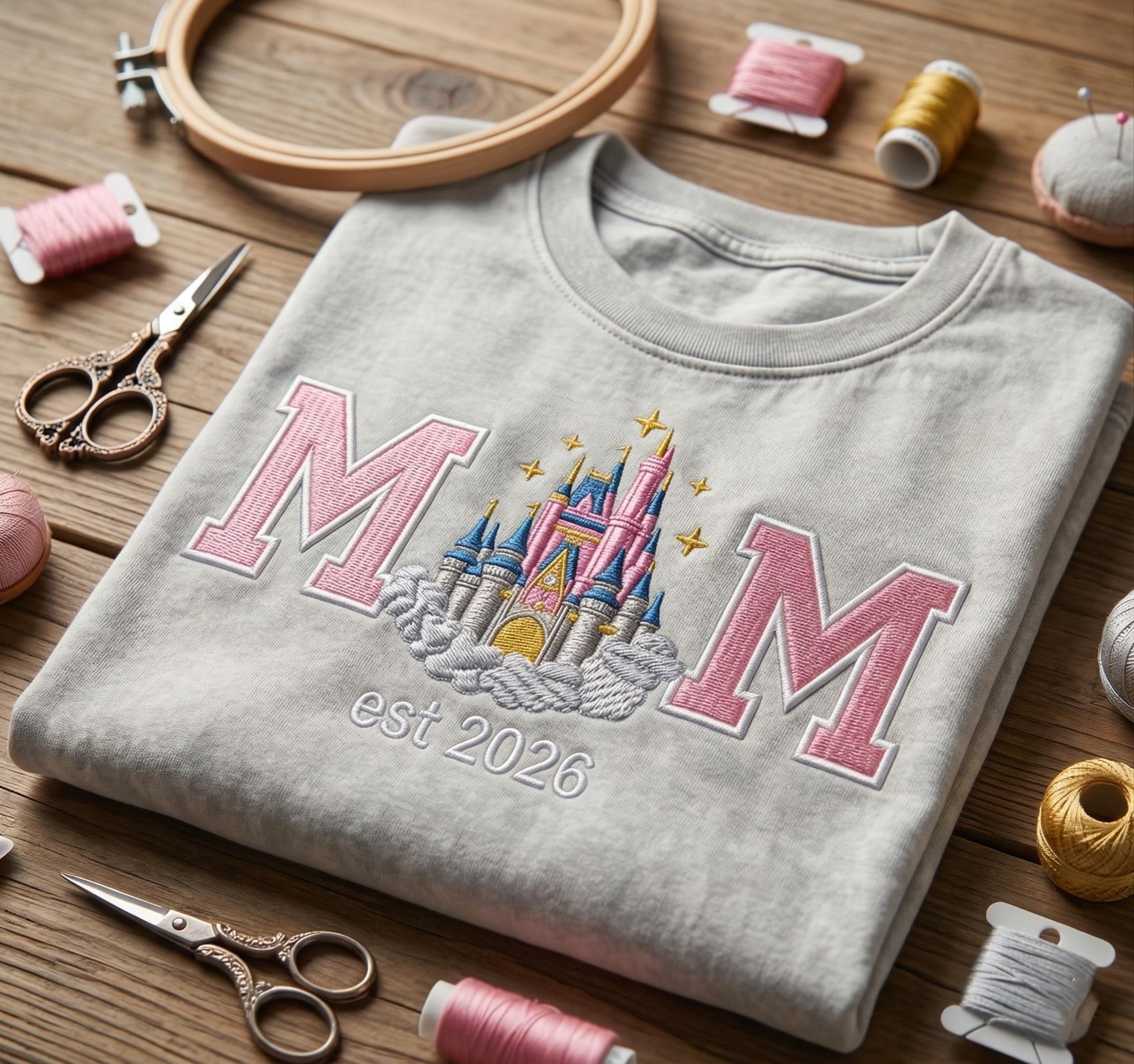 Custom Disney Mom Castle Embroidered Washed Shirt – Mothers Day Tee for Retro Disneyland Vacation Park Outfits - photo 3