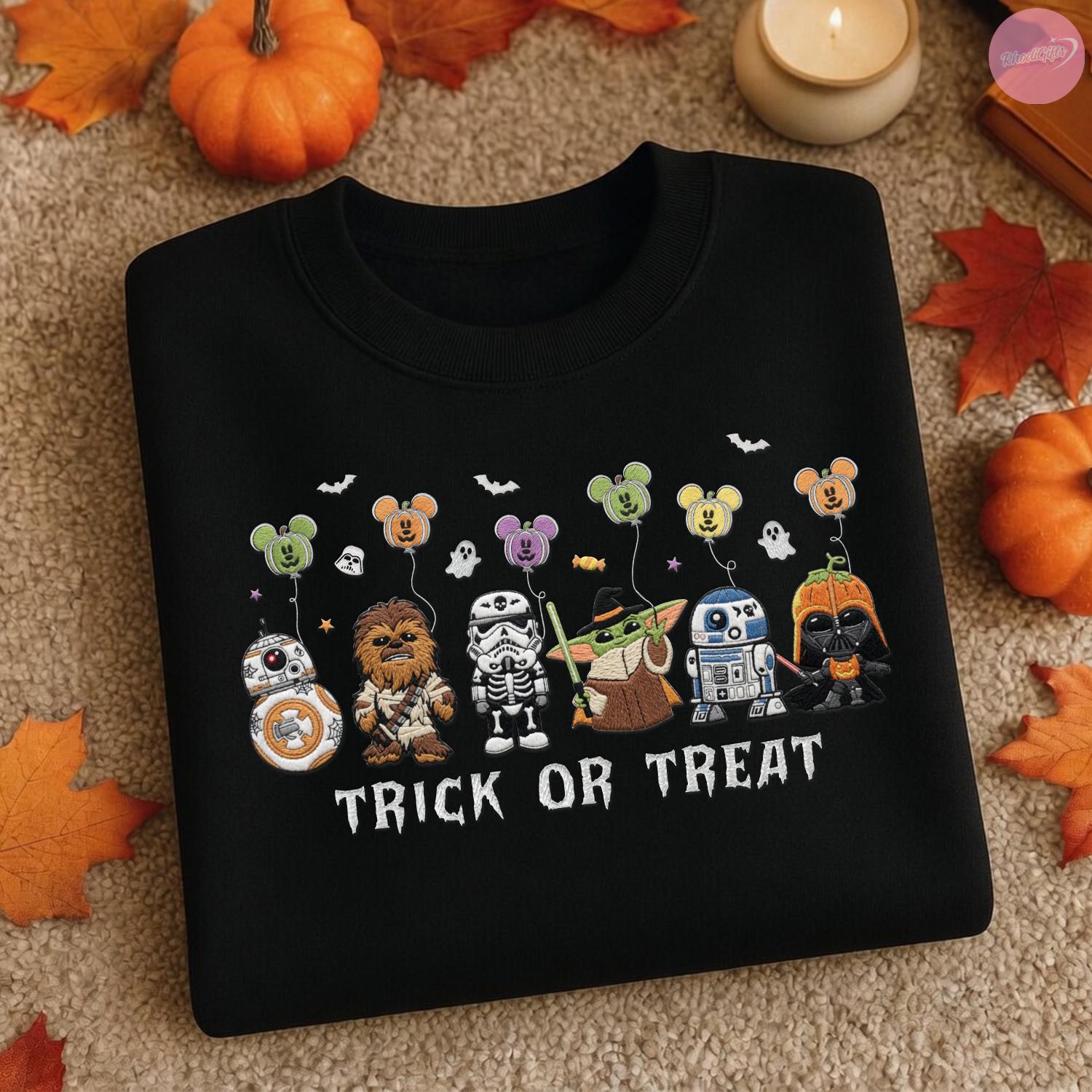 Embroidered Star Wars Trick Or Treat Halloween T-Shirt Hoodie Sweatshirt – Pumpkin Disney Halloween Matching Tee - photo 2