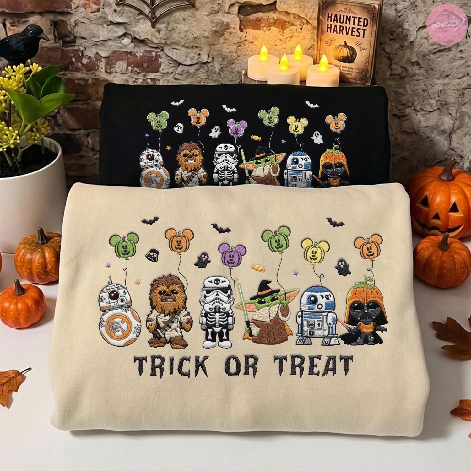 Embroidered Star Wars Trick Or Treat Halloween T-Shirt Hoodie Sweatshirt – Pumpkin Disney Halloween Matching Tee - photo 3