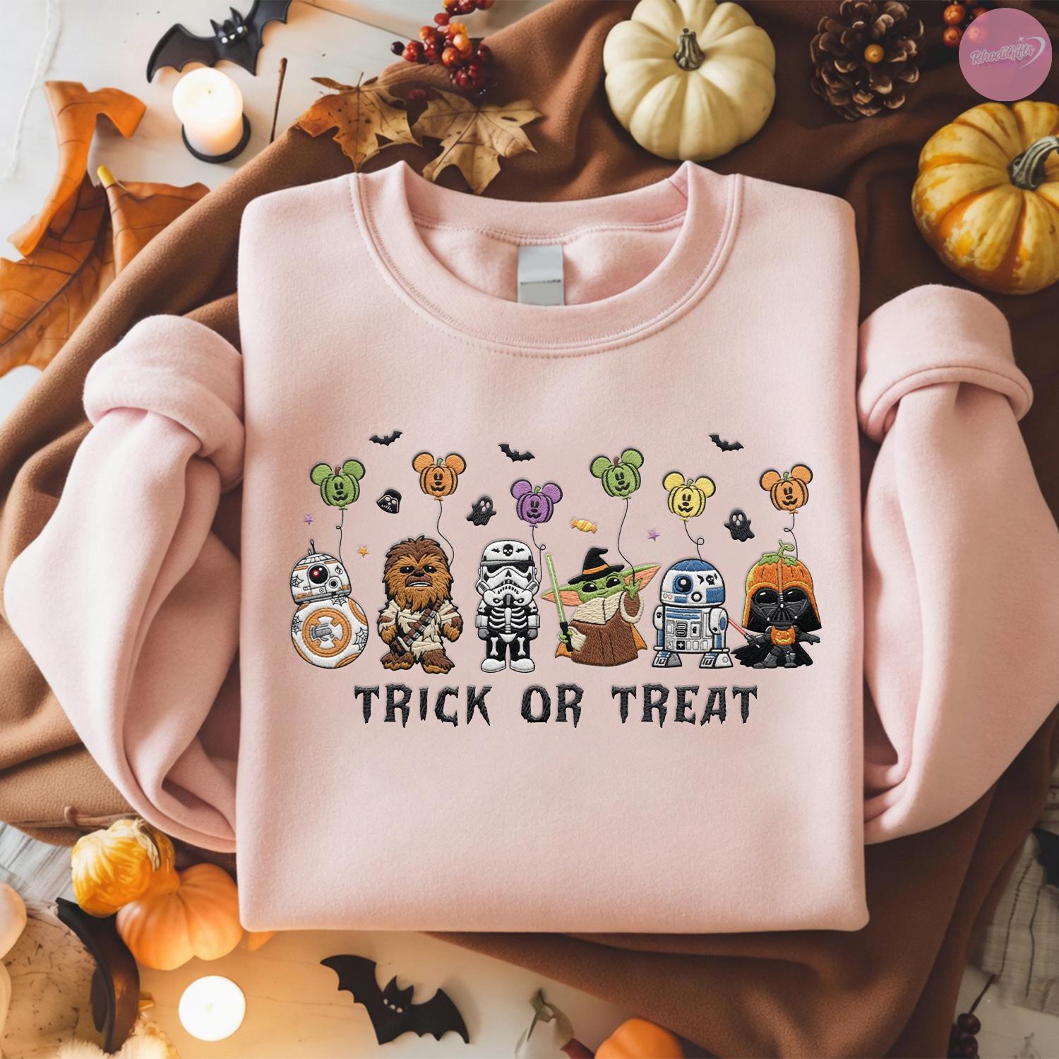 Embroidered Star Wars Trick Or Treat Halloween T-Shirt Hoodie Sweatshirt – Pumpkin Disney Halloween Matching Tee - photo 4