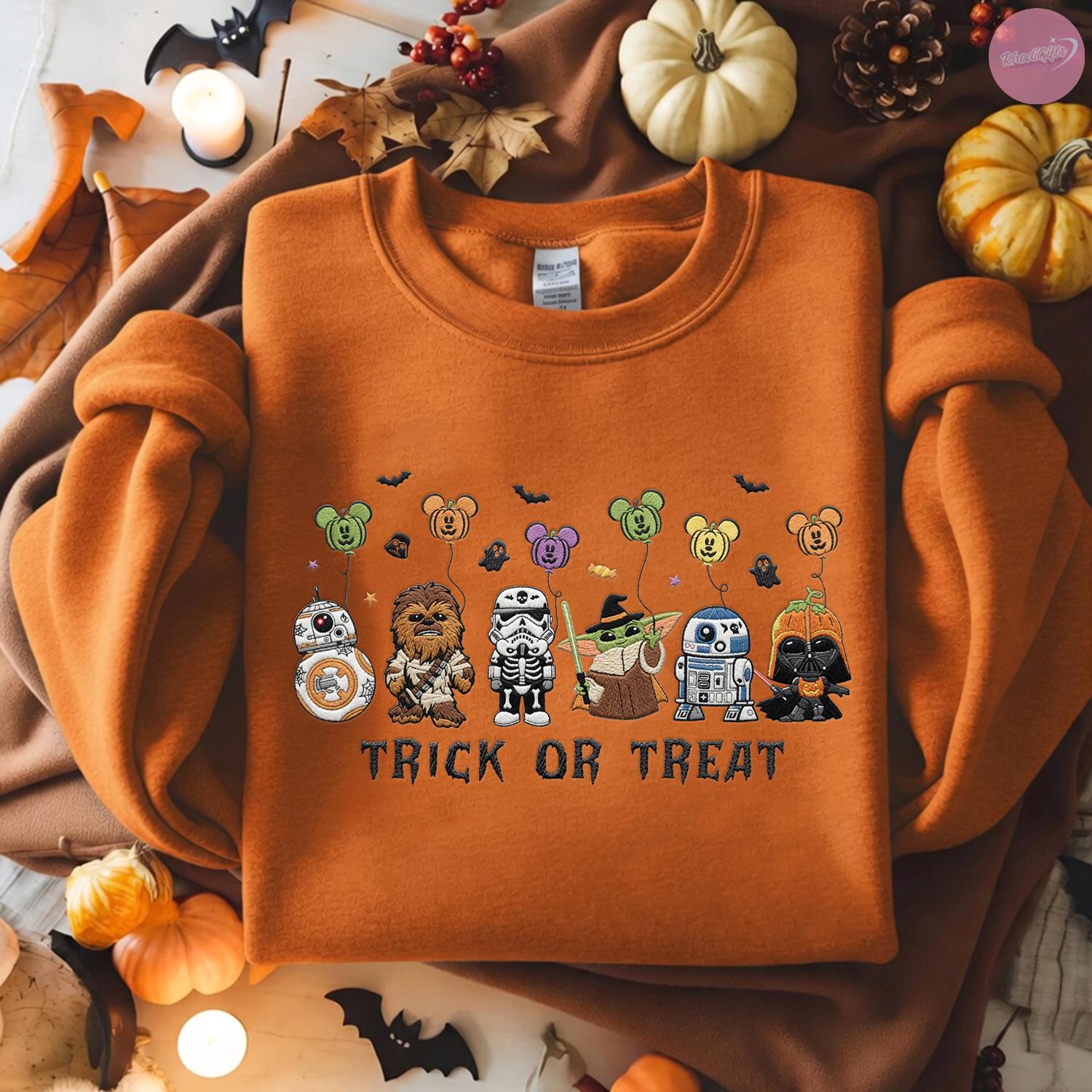 Embroidered Star Wars Trick Or Treat Halloween T-Shirt Hoodie Sweatshirt – Pumpkin Disney Halloween Matching Tee - photo 5