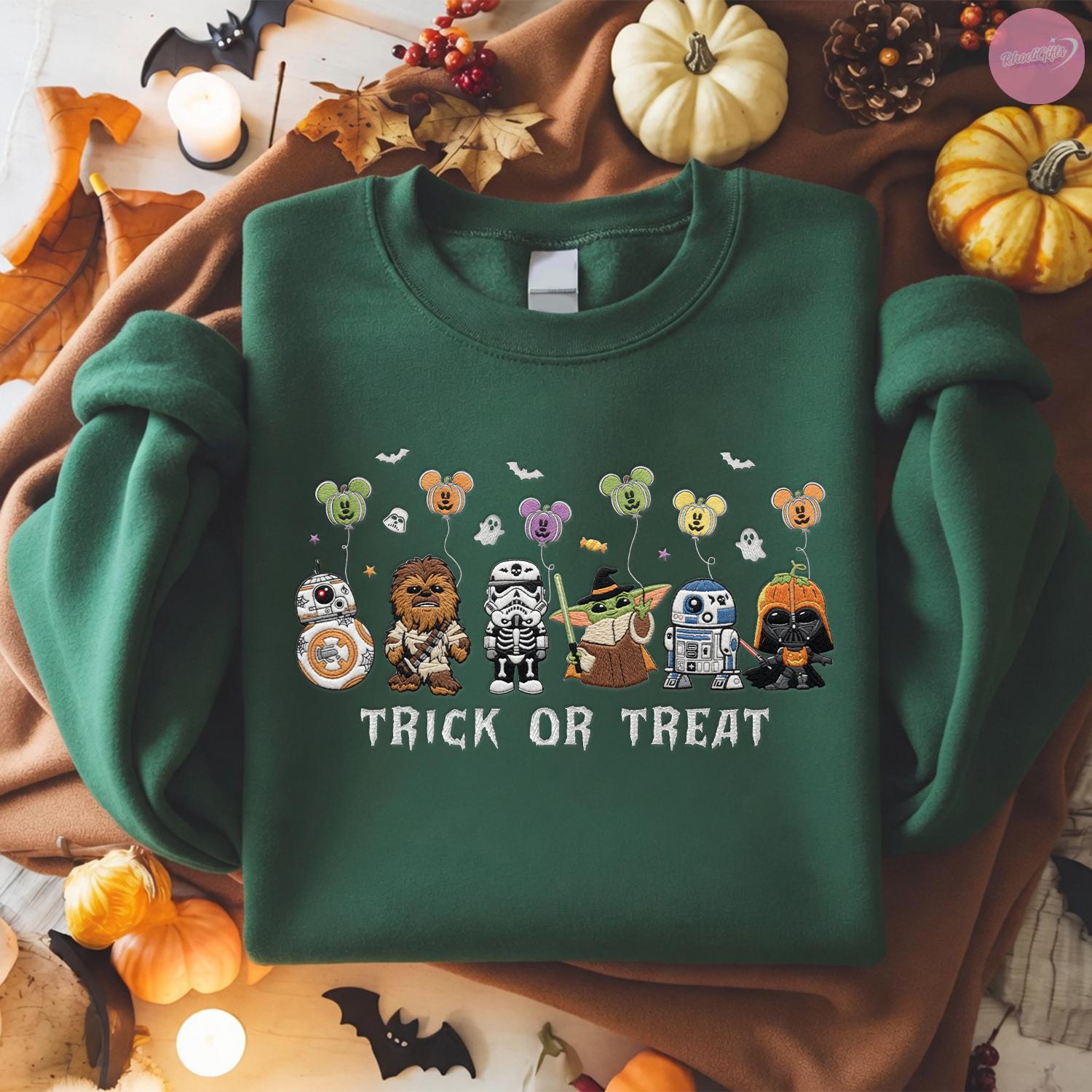 Embroidered Star Wars Trick Or Treat Halloween T-Shirt Hoodie Sweatshirt – Pumpkin Disney Halloween Matching Tee - photo 6