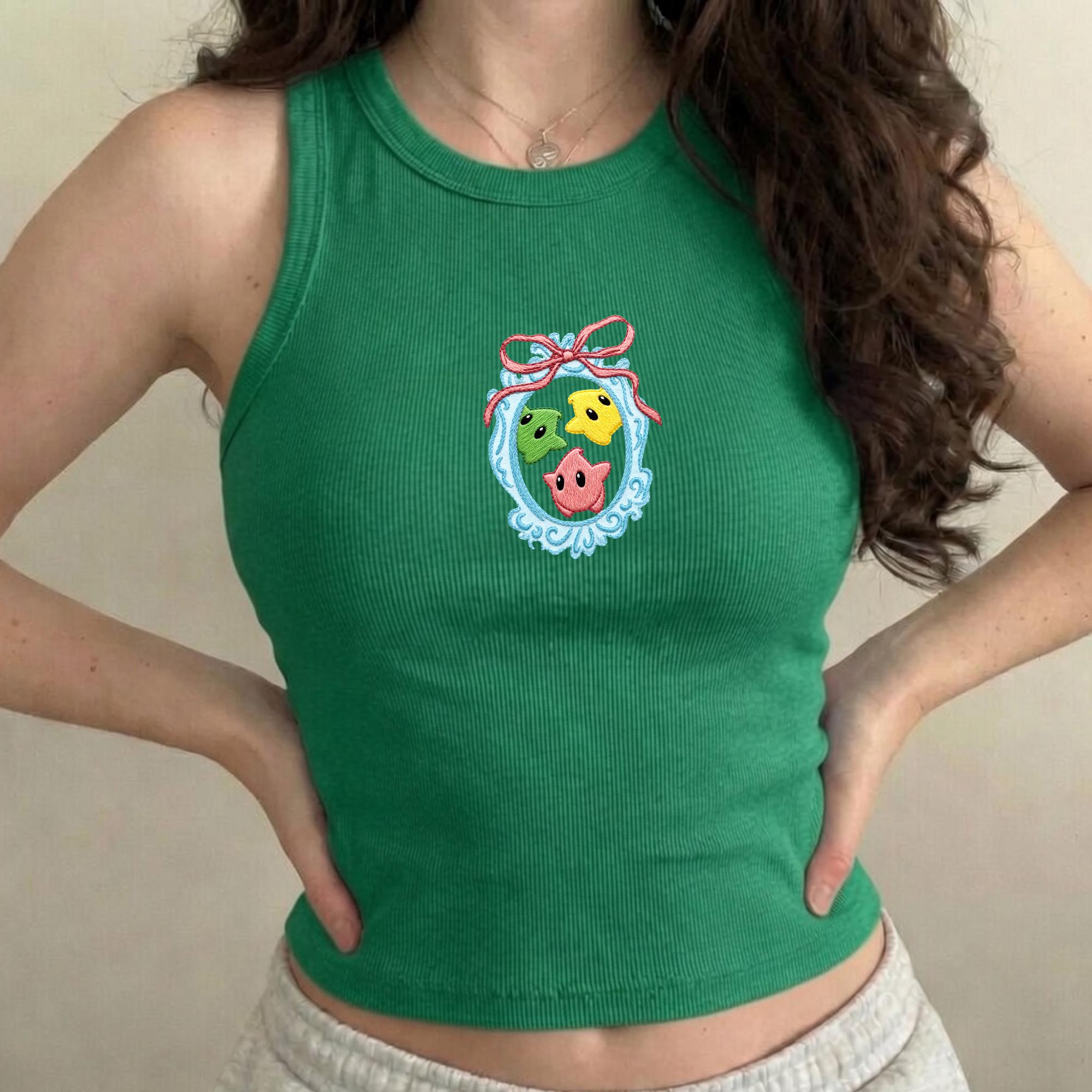 Embroidered Star Luma Ribbed Tank Top – Minimalist Mario Galaxy Crop Top For Epic Universe Girls Trip Gamer Gift - photo 3
