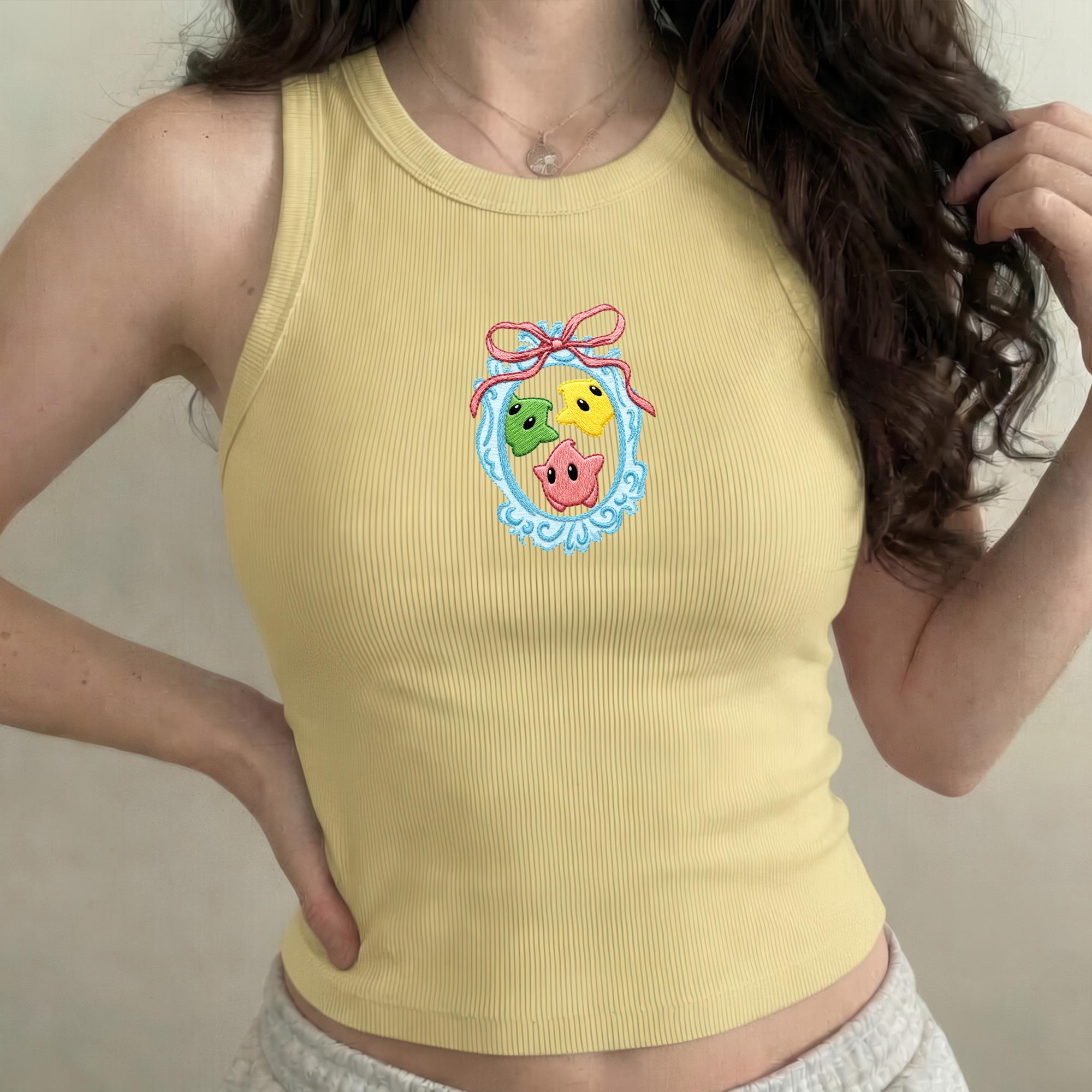 Embroidered Star Luma Ribbed Tank Top – Minimalist Mario Galaxy Crop Top For Epic Universe Girls Trip Gamer Gift - photo 8