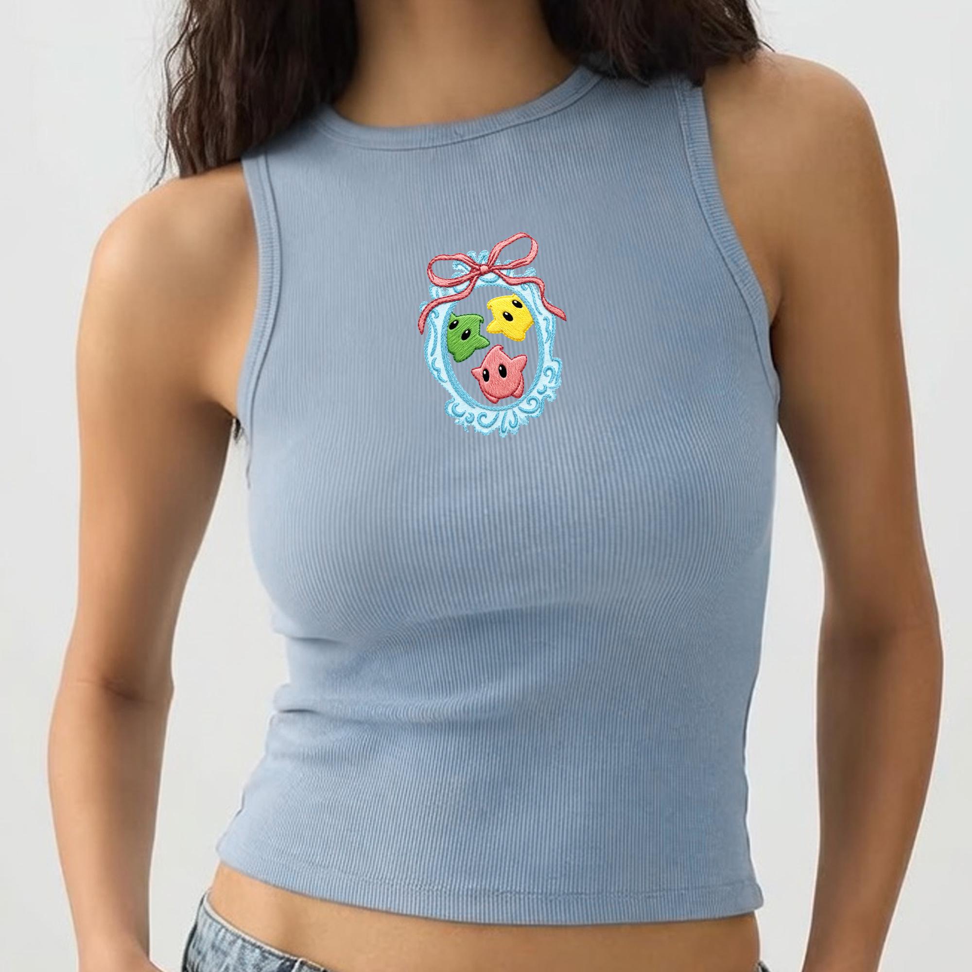 Embroidered Star Luma Ribbed Tank Top – Minimalist Mario Galaxy Crop Top For Epic Universe Girls Trip Gamer Gift - photo 9