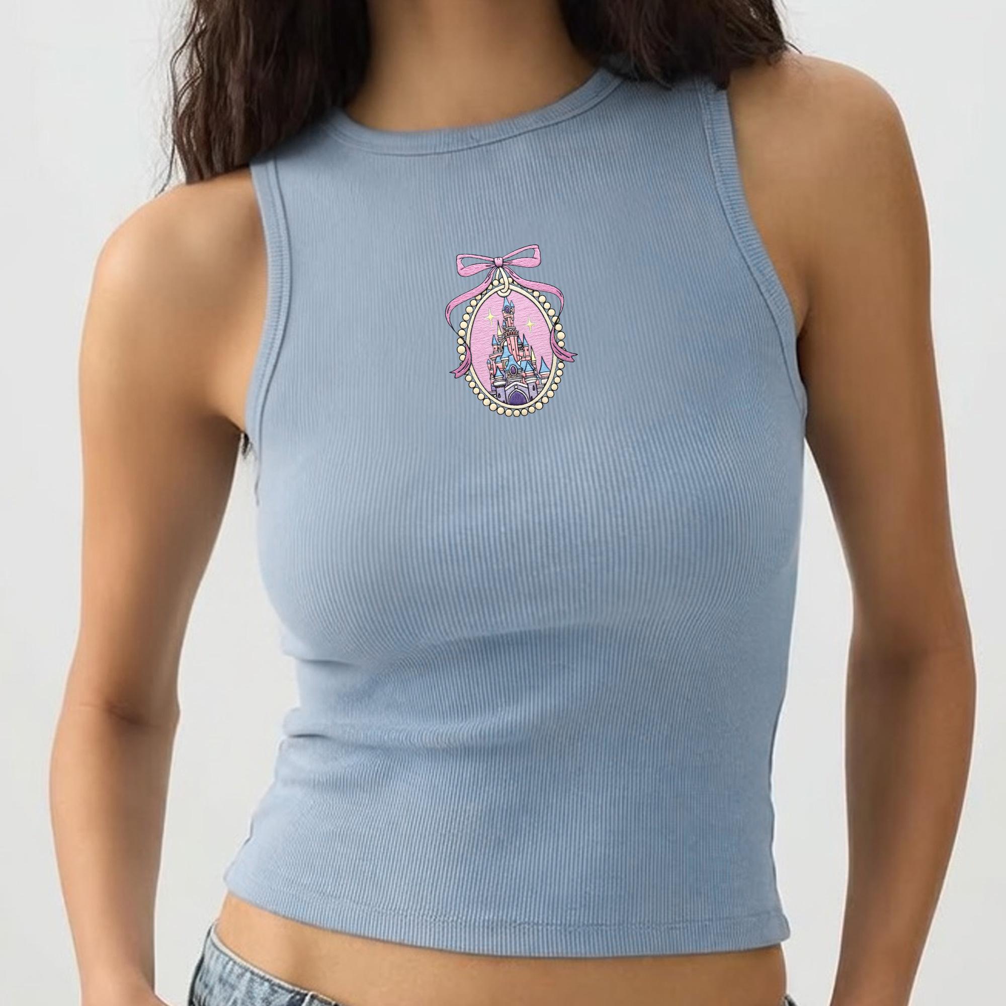 Embroidered Disney Cinderella Castle Cotton Tank Top – WDW Princess Castle Baby Tee Gift For Fans - photo 8