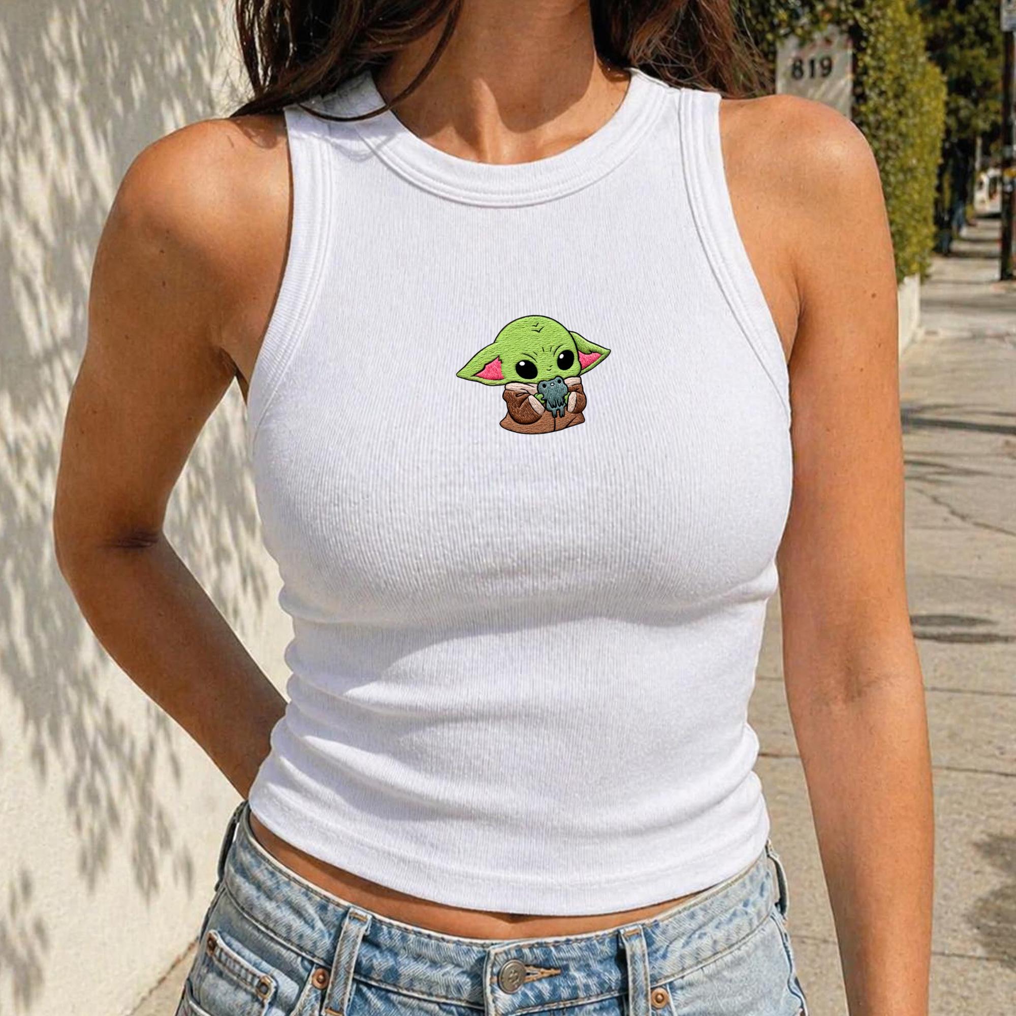 Embroidered Baby Yoda Star Wars Tank Top And Grogu Baby Tee, Boba Fett Darth Vader Chewbacca Embroidery Shirt, Mandalorian Disney Gift - photo 8