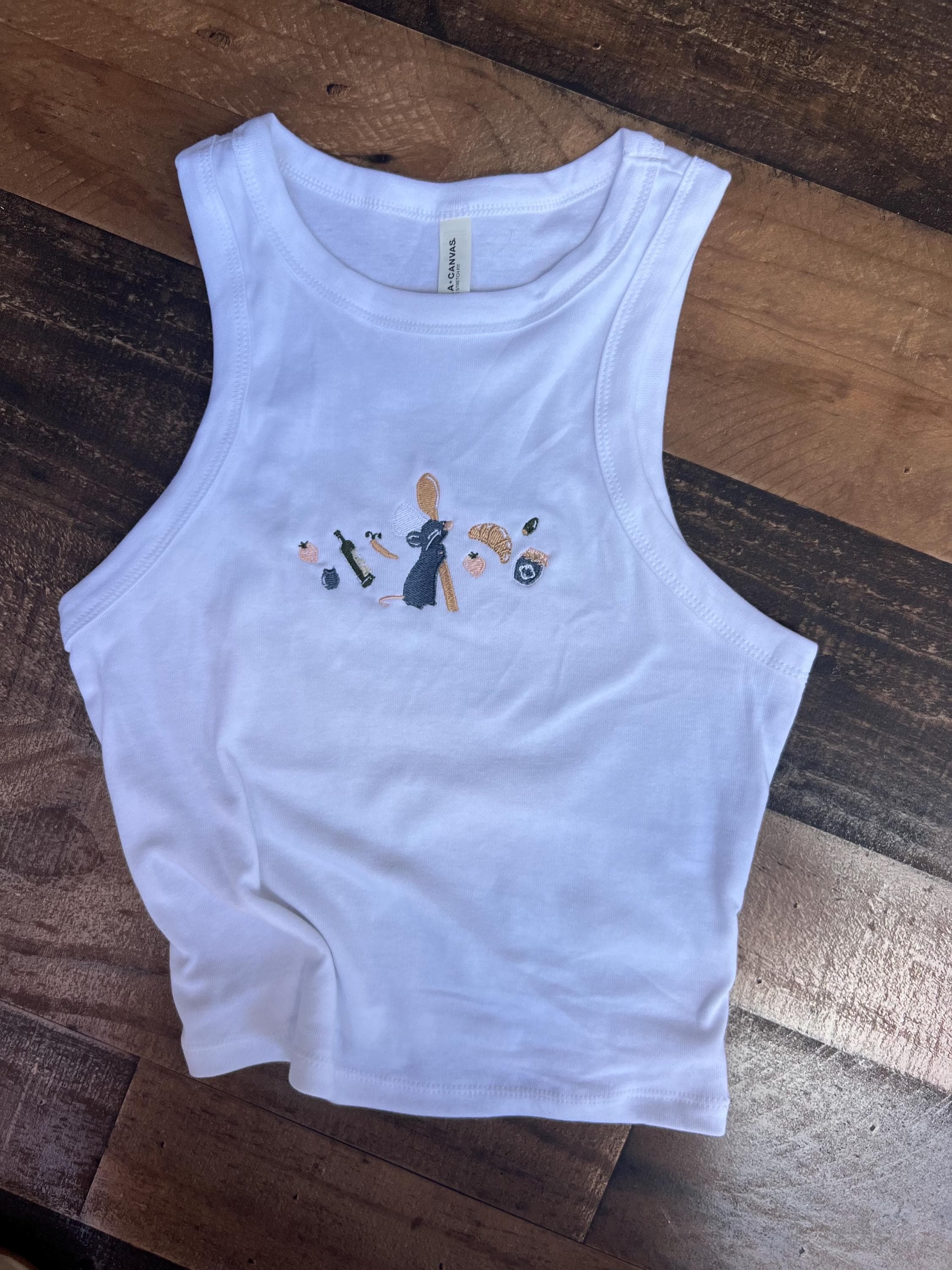 Pastel Remy Embroidered Crop Tank and Womens Ratatouille Baby Tee – Anyone Can Cook Rat Unisex Disney Vacation Top - photo 2