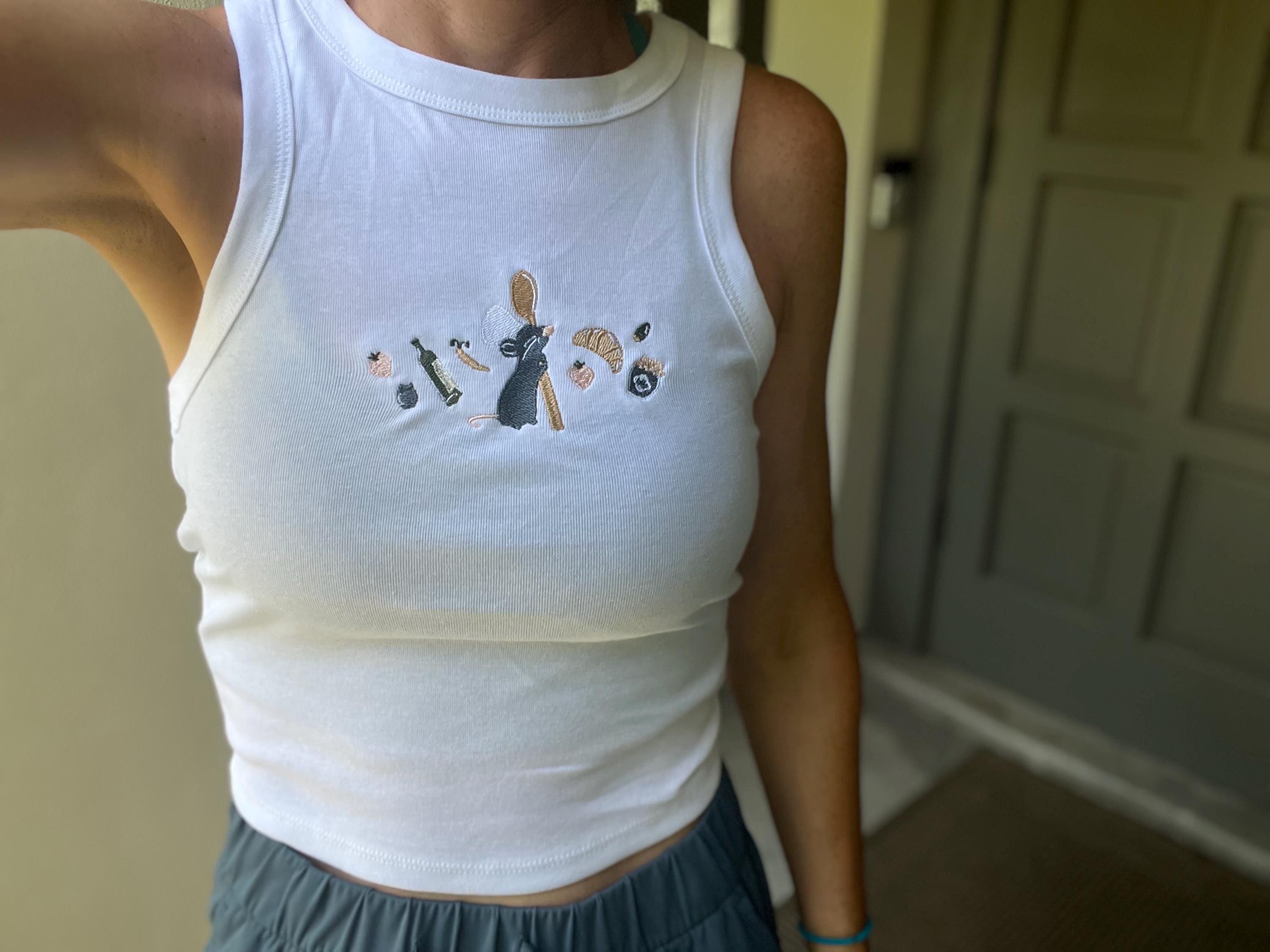 Pastel Remy Embroidered Crop Tank and Womens Ratatouille Baby Tee – Anyone Can Cook Rat Unisex Disney Vacation Top