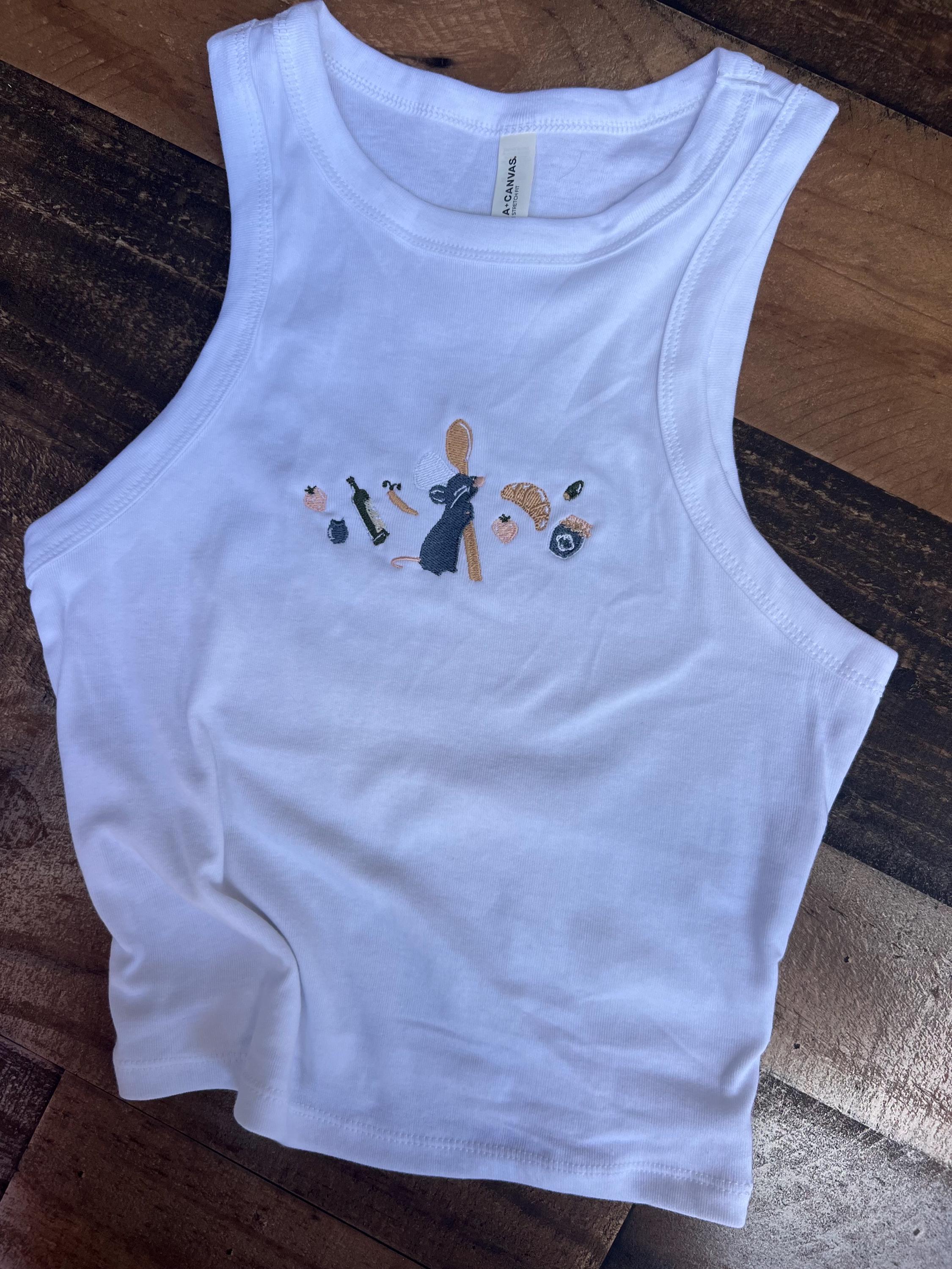 Pastel Remy Embroidered Crop Tank and Womens Ratatouille Baby Tee – Anyone Can Cook Rat Unisex Disney Vacation Top - photo 6