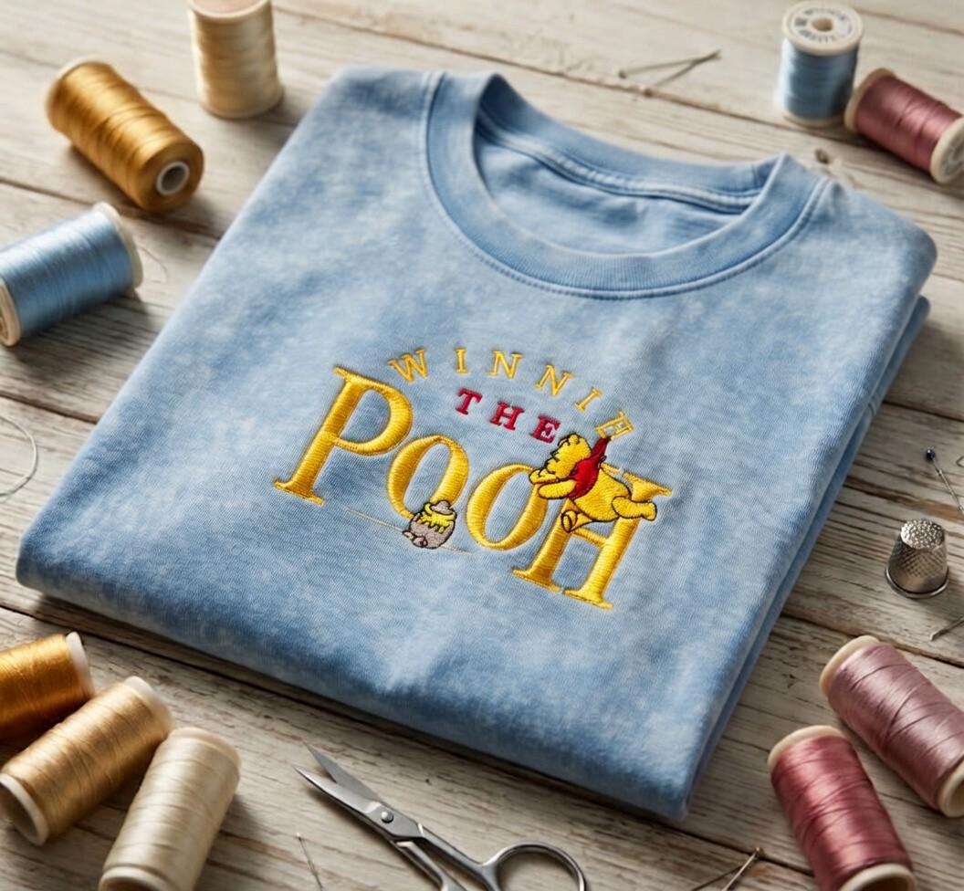 Disney Winnie the Pooh Embroidered Washed Shirt – Classic Pooh Bear T-Shirt for Retro Disneyland Vacation Park Outfits - photo 2