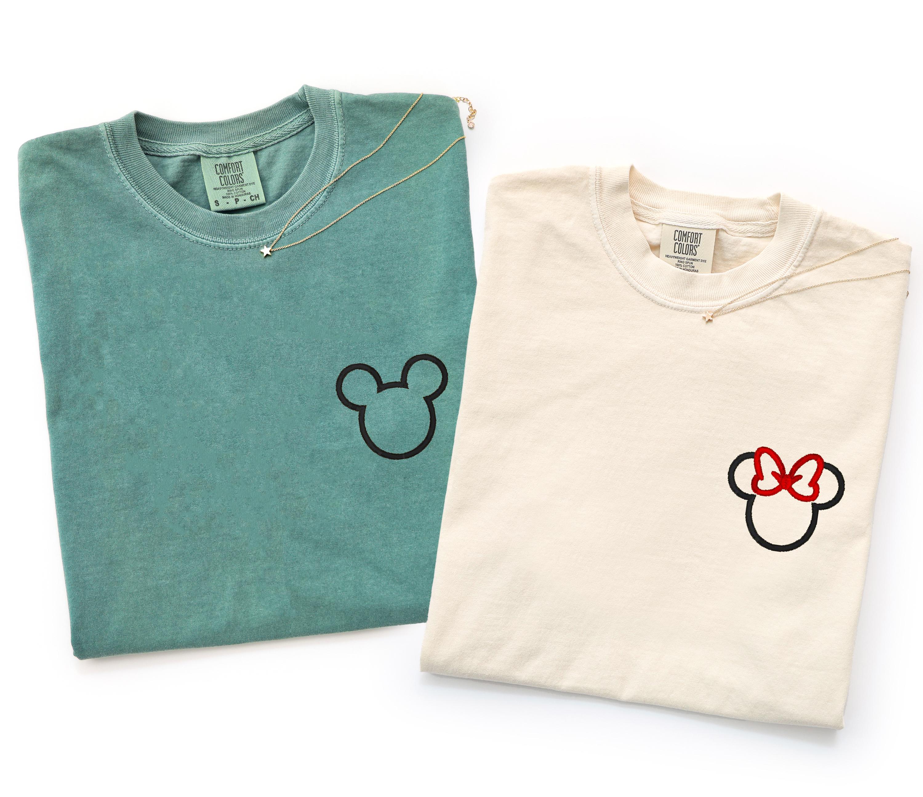 Comfort Colors Disney Family Matching Shirts – Embroidered Mickey and Minnie Mouse Family Vacation Trip Tee