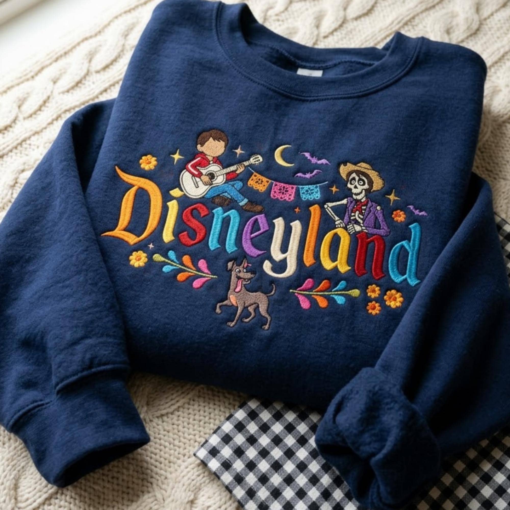Coco Halloween Embroidered Sweatshirt with Miguel Hector and Dante – Dia De Los Muertos Disney Disneyland Fall Gift Shirt