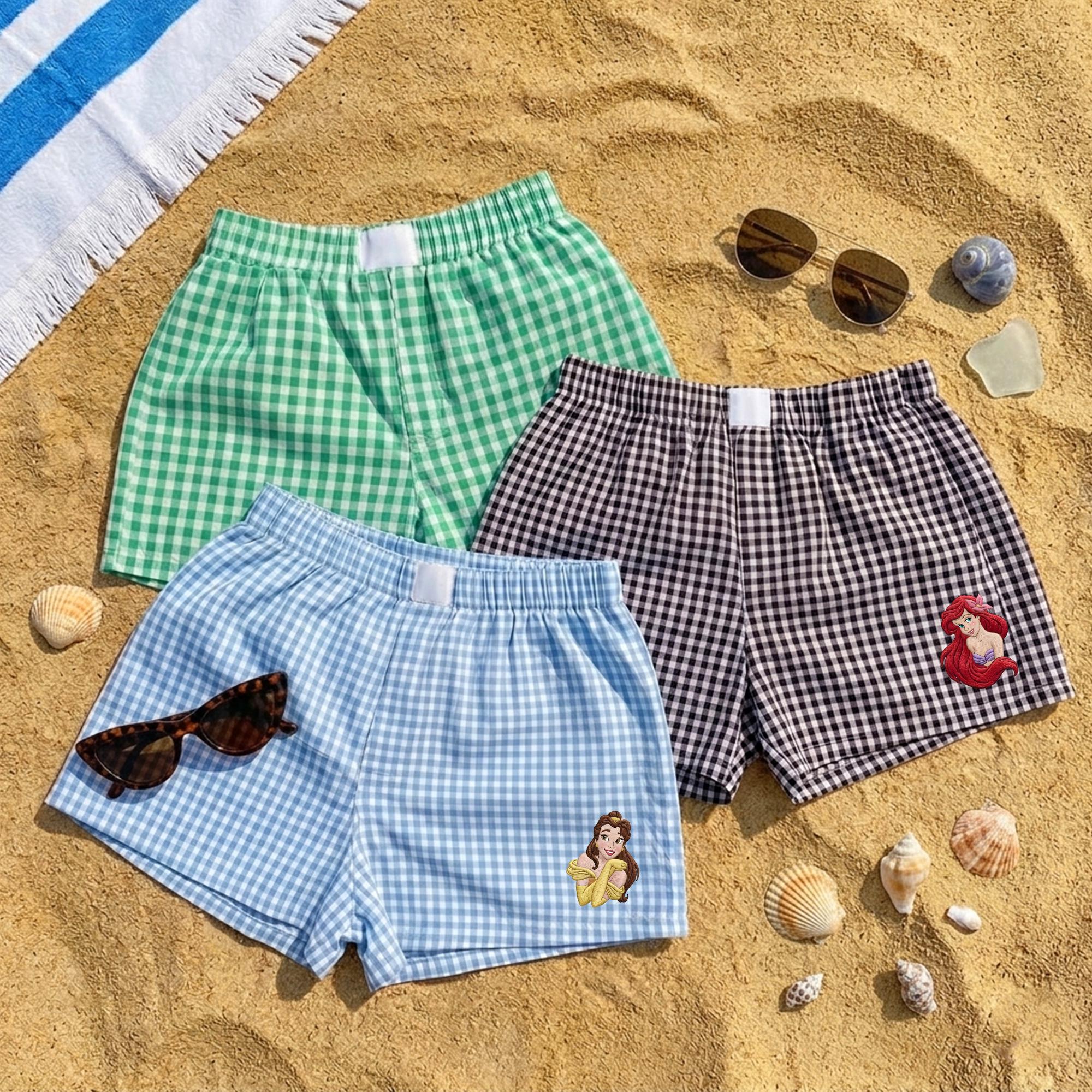 Princess Embroidered Gingham Shorts with Ariel and Belle – Vacation Apparel for Matching Group Outfits - photo 4