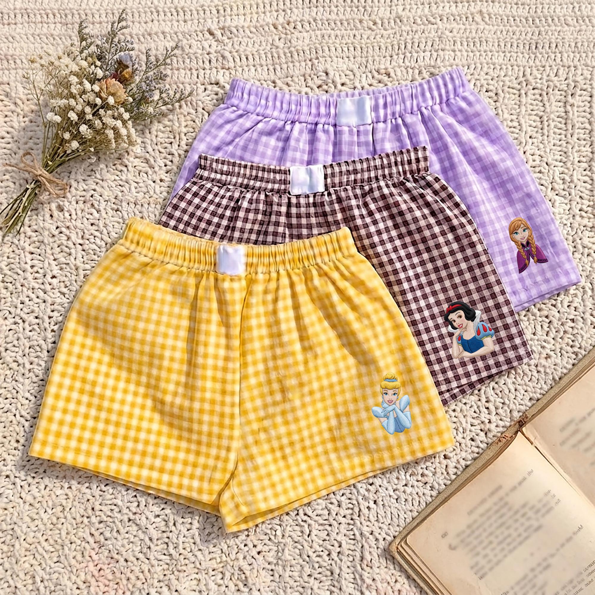 Princess Embroidered Gingham Shorts with Ariel and Belle – Vacation Apparel for Matching Group Outfits - photo 5