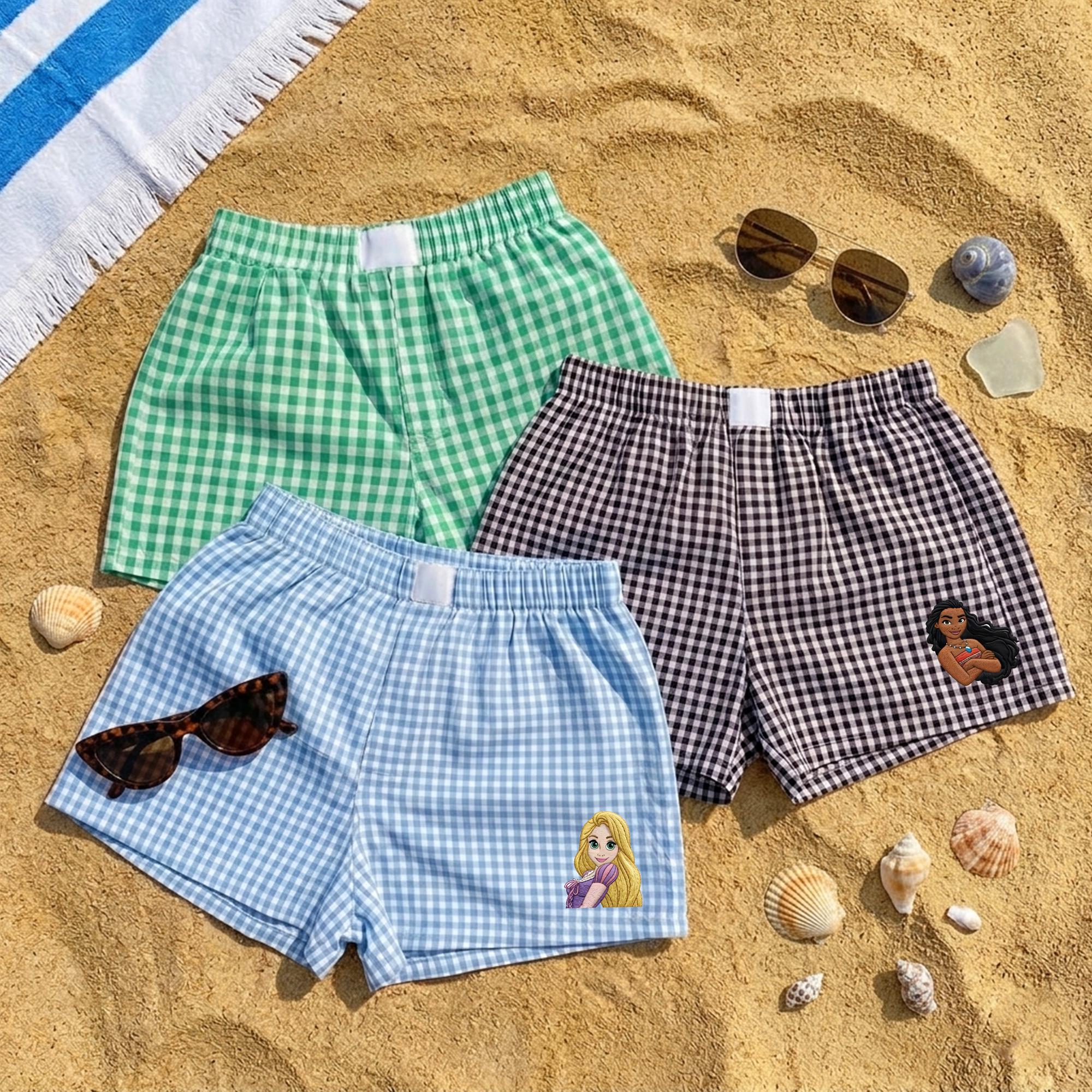 Princess Embroidered Gingham Shorts with Ariel and Belle – Vacation Apparel for Matching Group Outfits - photo 6