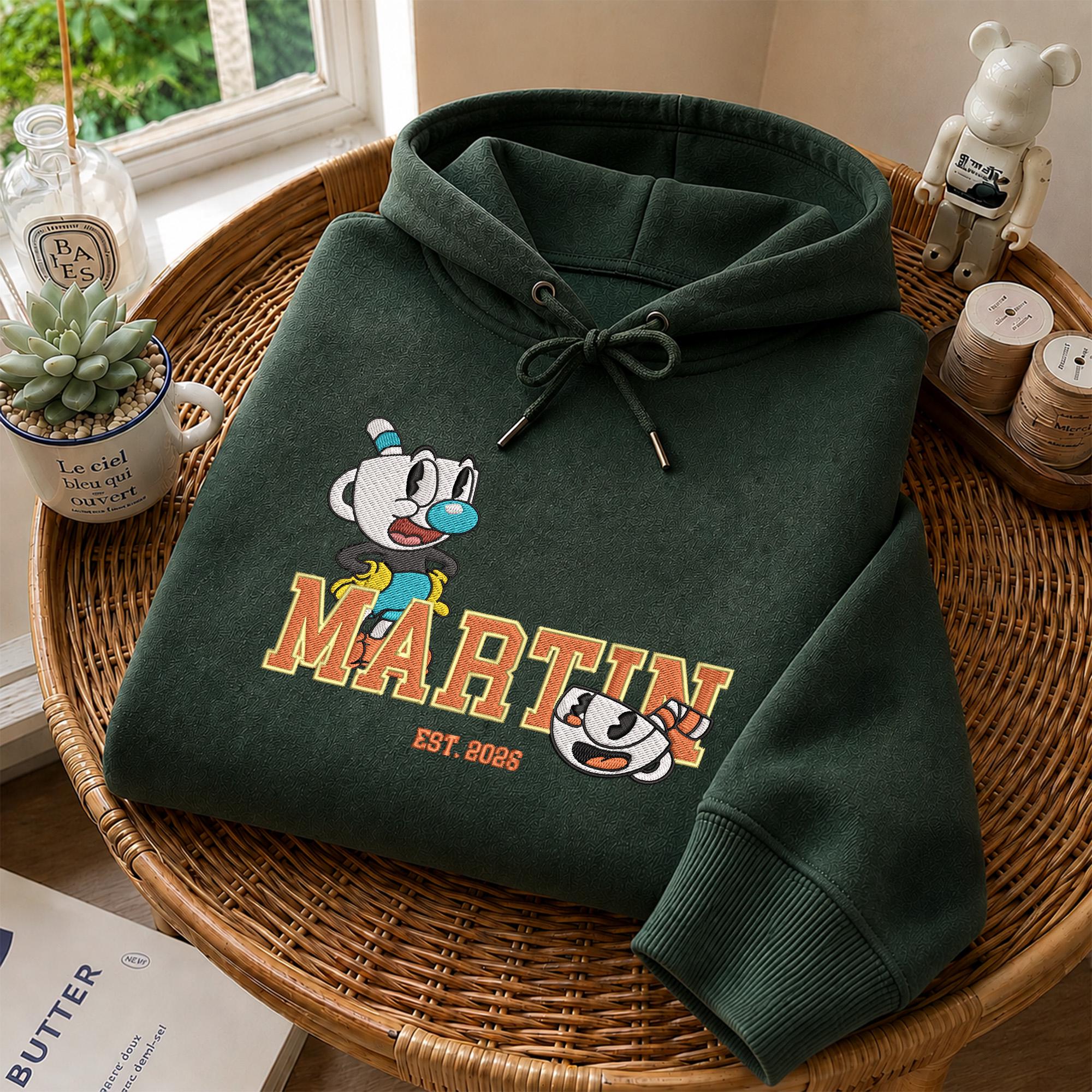 Personalized Cuphead Embroidered Sweatshirt with Custom Name and Year – 90s Cartoon Nostalgia Hoodie Sweater Gift - photo 2