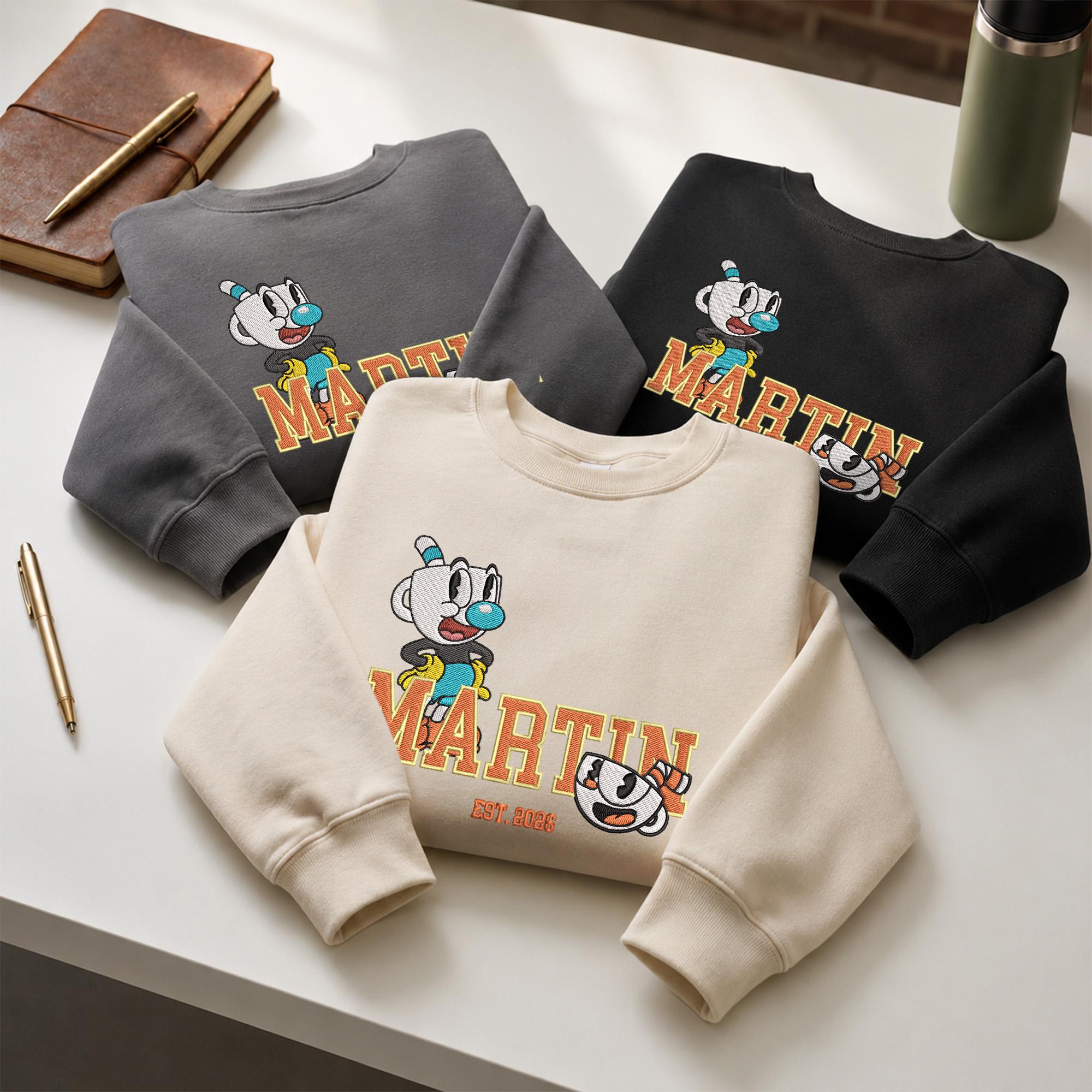 Personalized Cuphead Embroidered Sweatshirt with Custom Name and Year – 90s Cartoon Nostalgia Hoodie Sweater Gift - photo 3