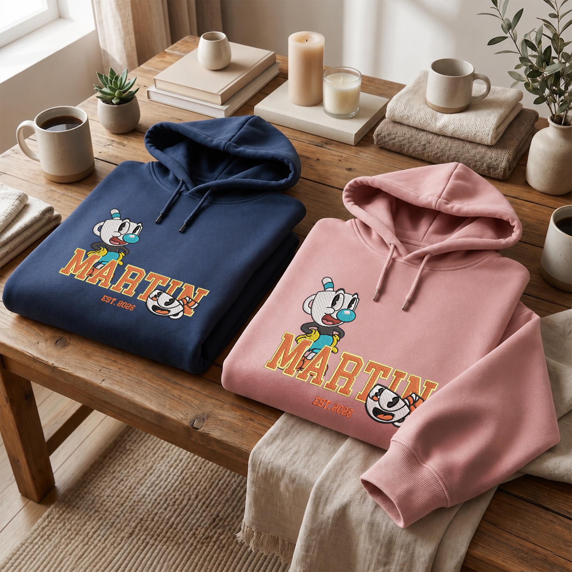 Personalized Cuphead Embroidered Sweatshirt with Custom Name and Year – 90s Cartoon Nostalgia Hoodie Sweater Gift - photo 4