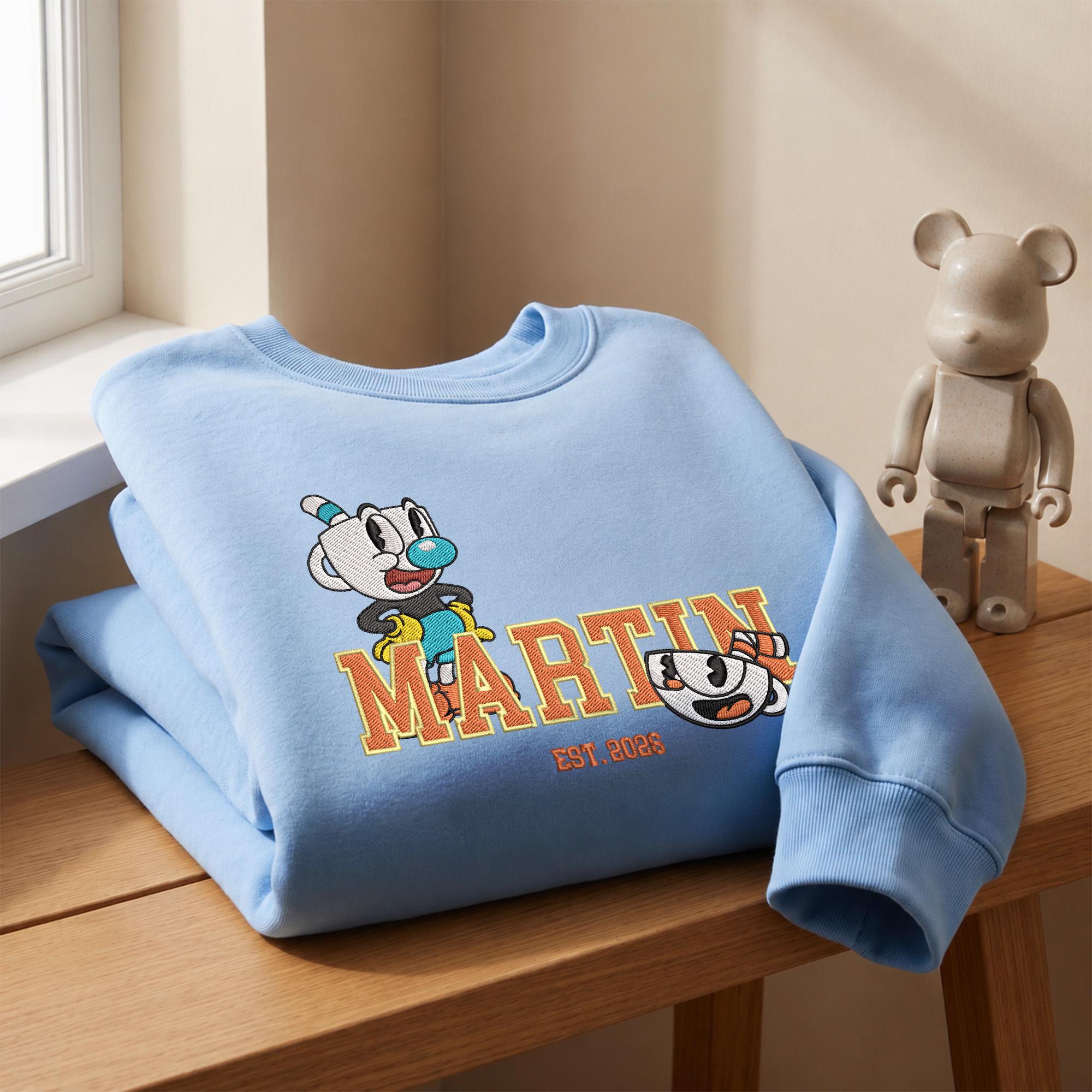 Personalized Cuphead Embroidered Sweatshirt with Custom Name and Year – 90s Cartoon Nostalgia Hoodie Sweater Gift - photo 7