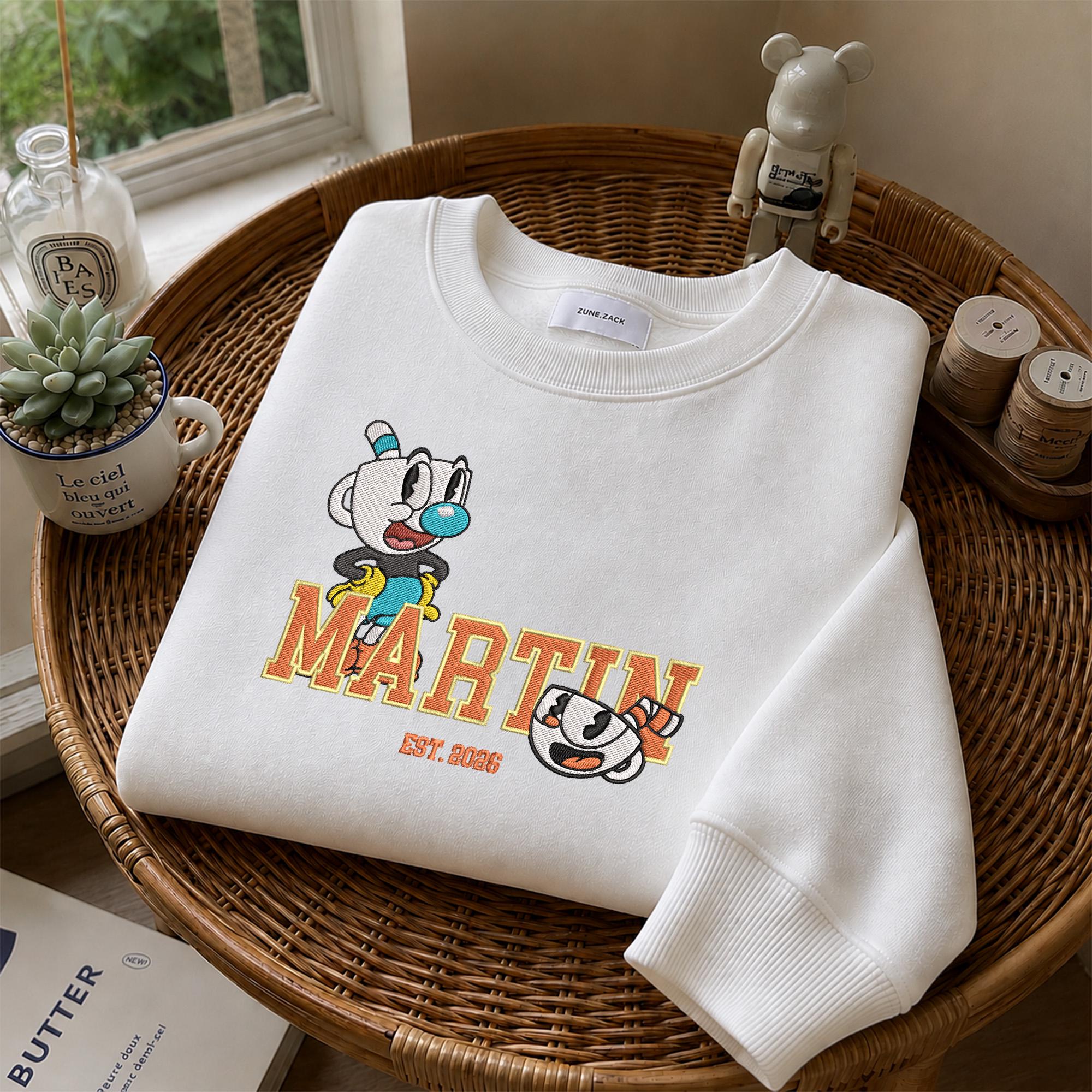 Personalized Cuphead Embroidered Sweatshirt with Custom Name and Year – 90s Cartoon Nostalgia Hoodie Sweater Gift - photo 9