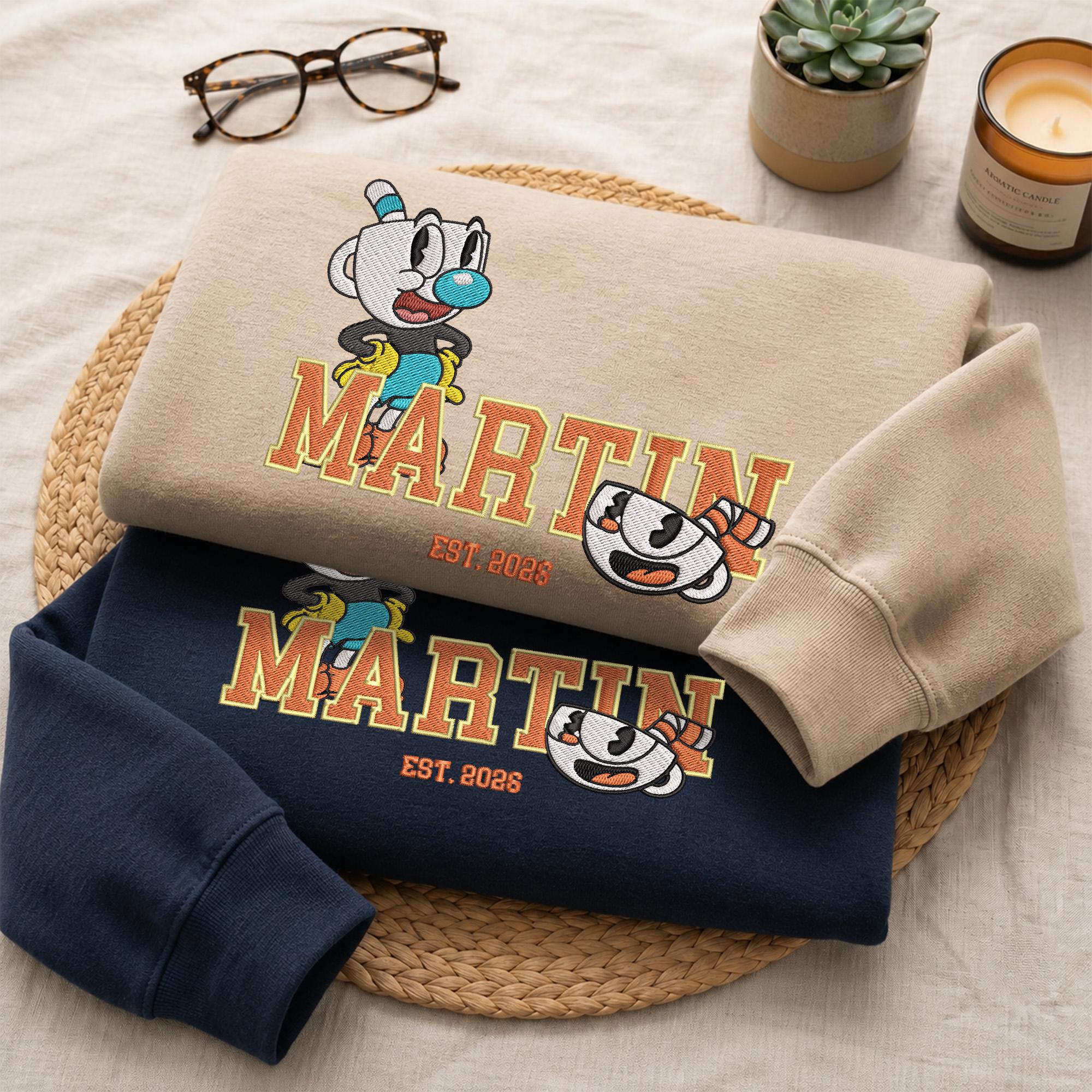 Personalized Cuphead Embroidered Sweatshirt with Custom Name and Year – 90s Cartoon Nostalgia Hoodie Sweater Gift - photo 10